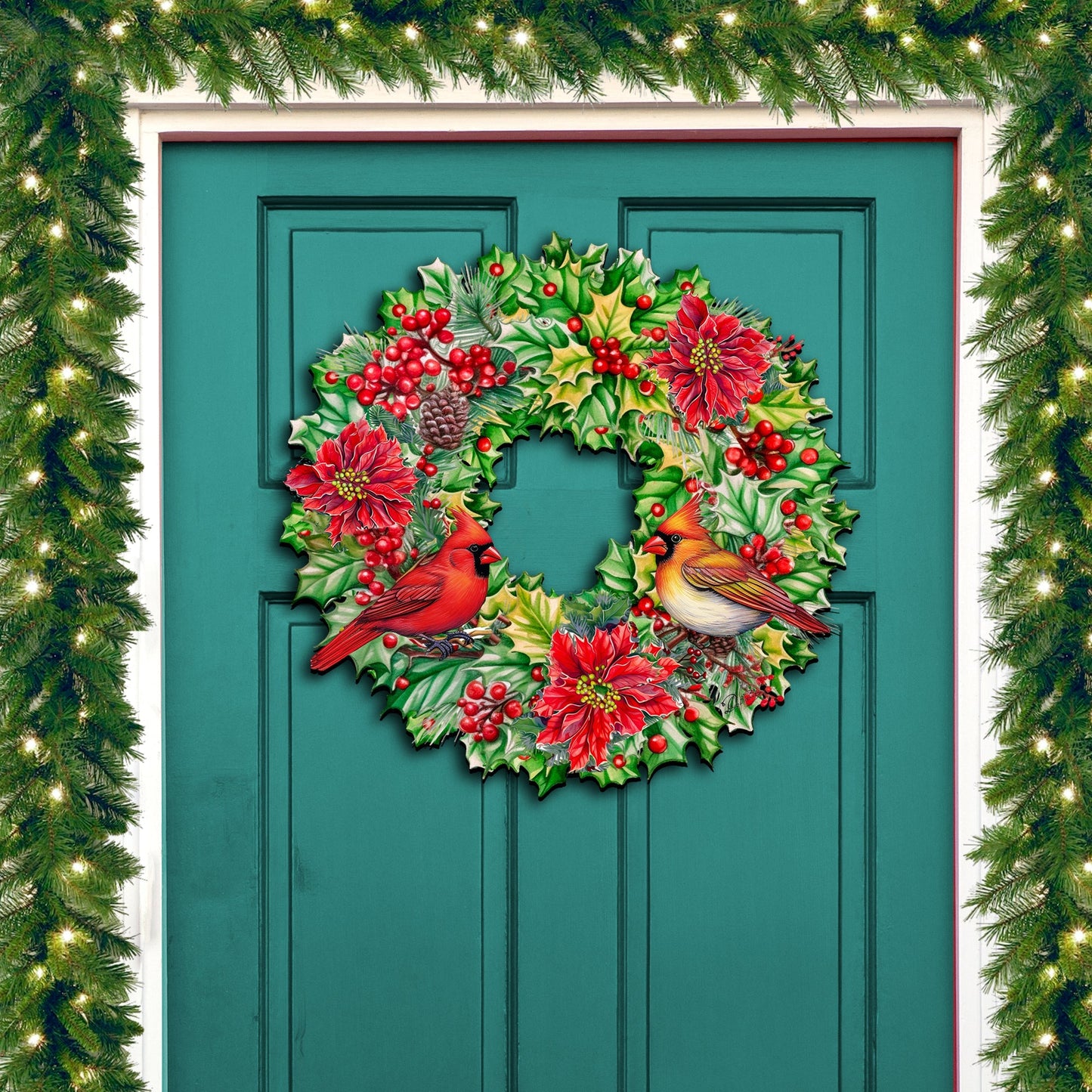 Holiday Cardinal Garland Wreath Holiday Door Decor by G. Debrekht - Christmas Decor - 8611070H