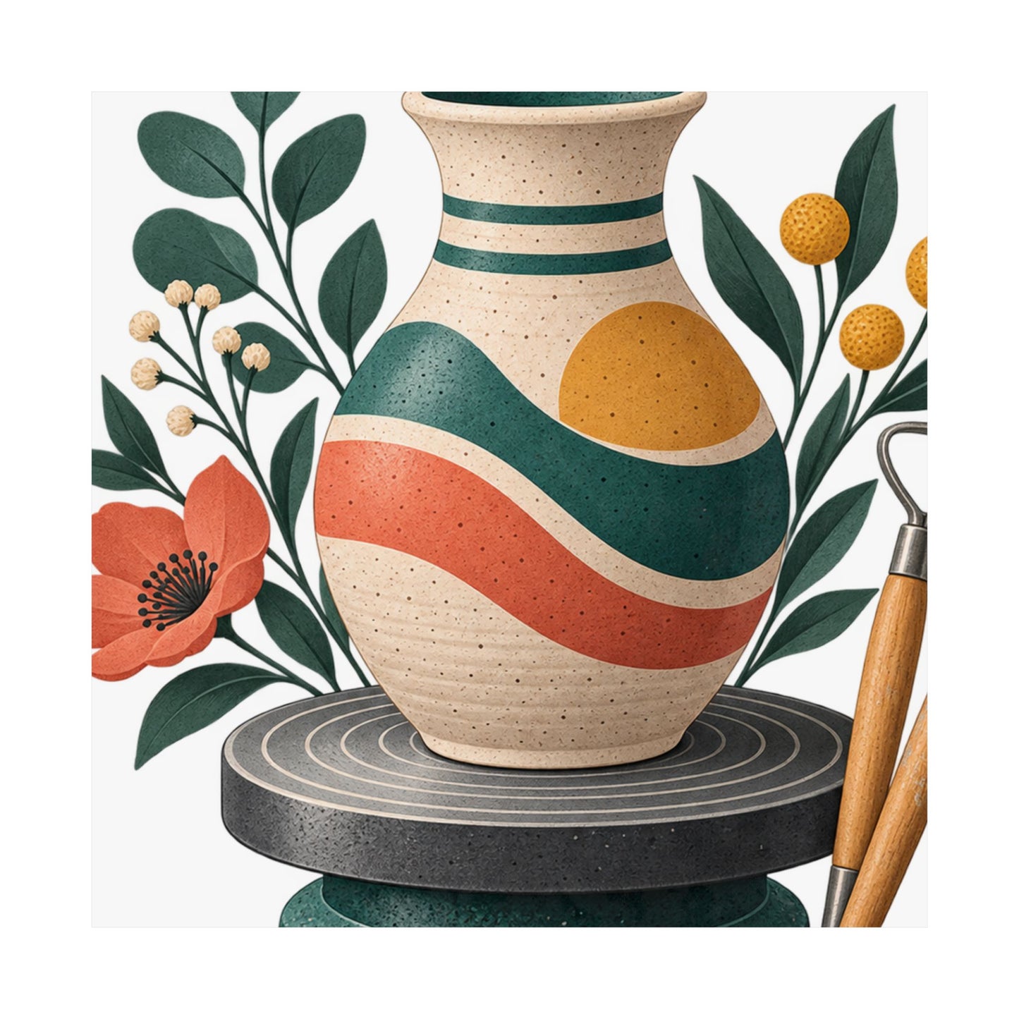 Midcentury Pottery Botanical Art Poster