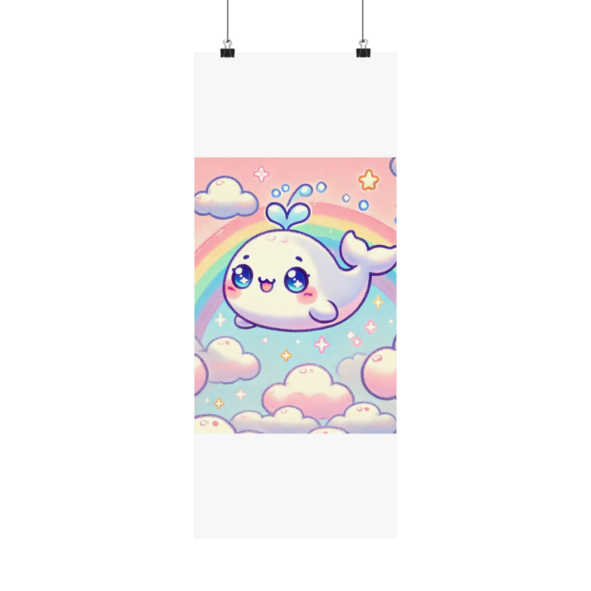 Kawaii Rainbow Whale Pastel Cloud Wall Art Poster
