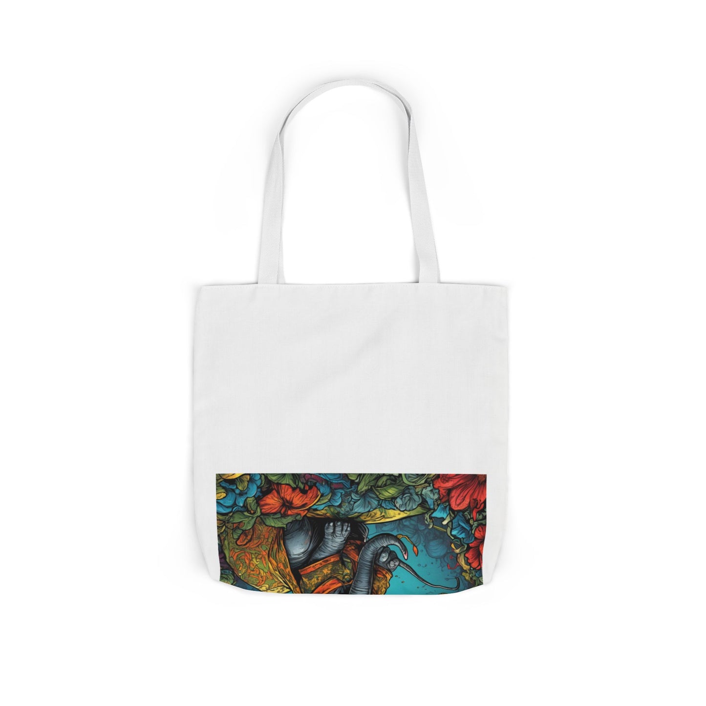 Colorful Storybook Elephant Floral Canvas Tote Bag