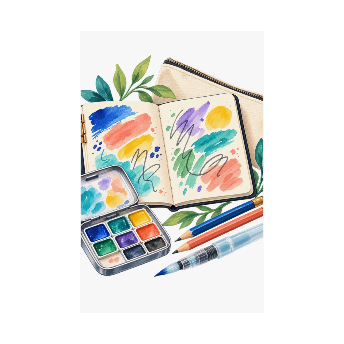 Colorful Urban Sketching Travel Kit Poster