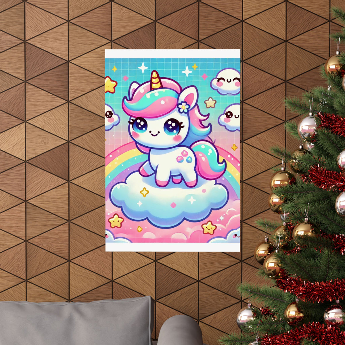 Pastel Rainbow Unicorn Cloud Kawaii Wall Art Poster