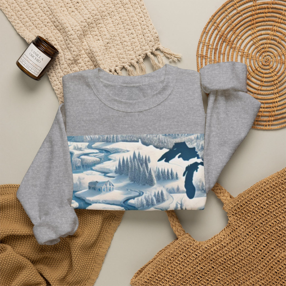 Winter USA Dreamscape Snowy Map Crew Sweatshirt Travel Gift