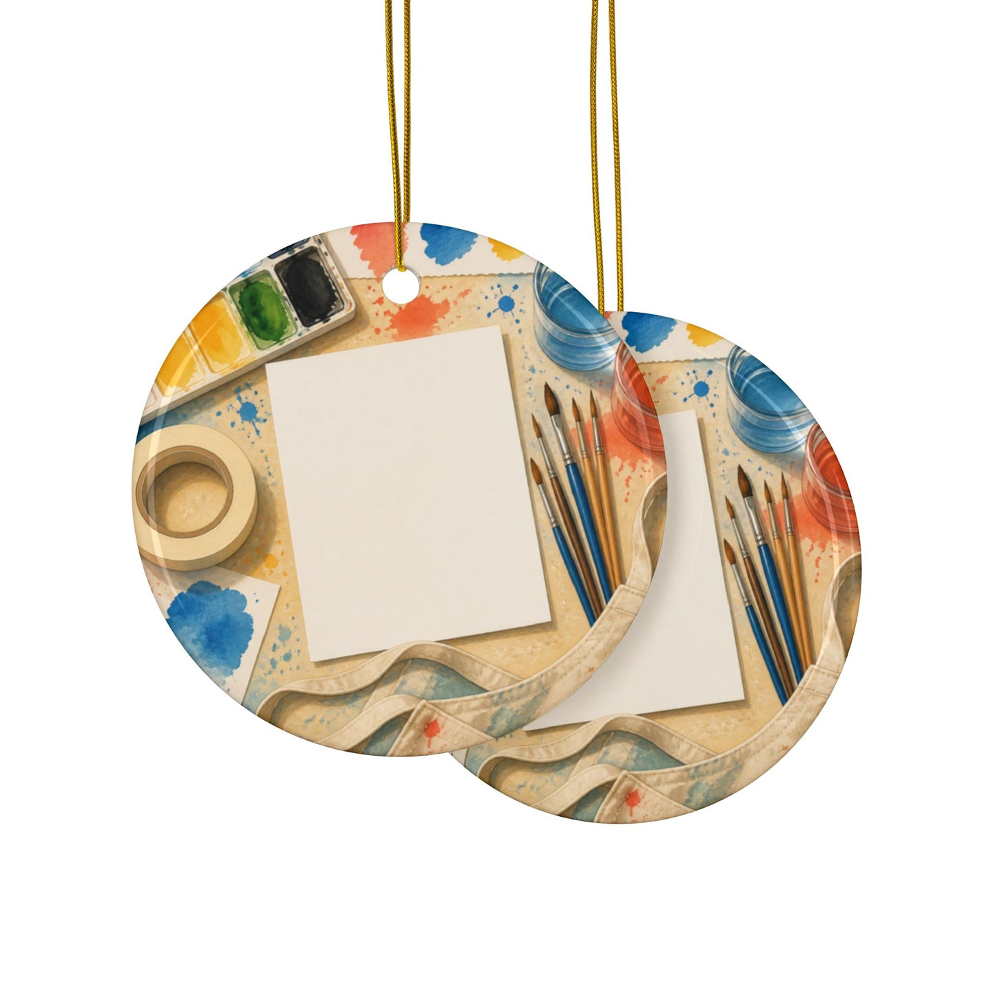 Bright Watercolor Painting Hobby Art Ceramic Ornament, Holiday Keepsake and Gift