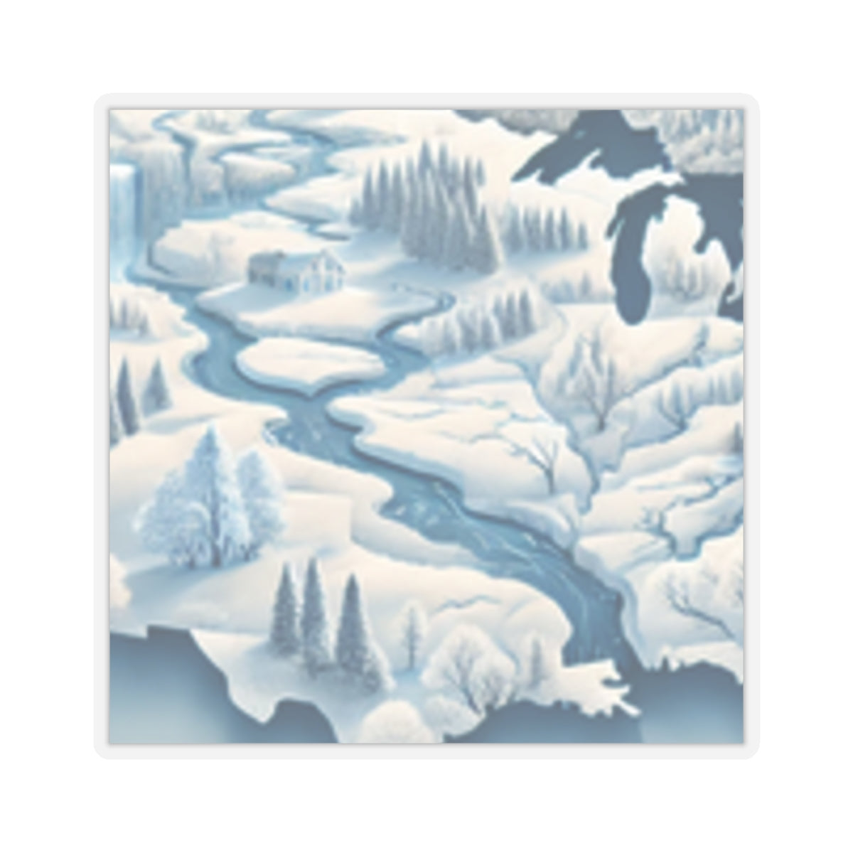 Winter USA Dreamscape Snowy Map Sticker for Laptop Water Bottle