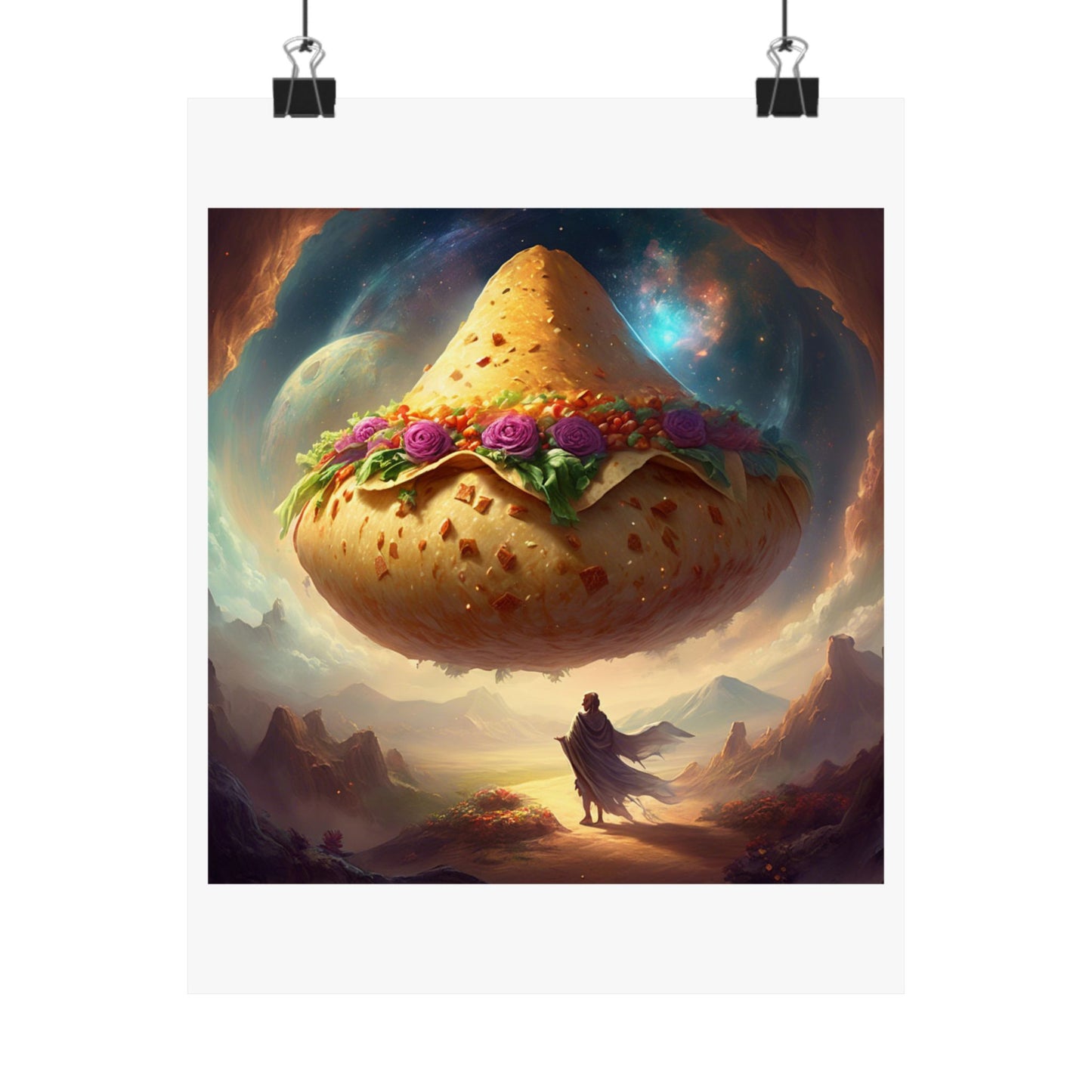 Cosmic Taco Planetoid Surreal Food Fantasy Art Poster