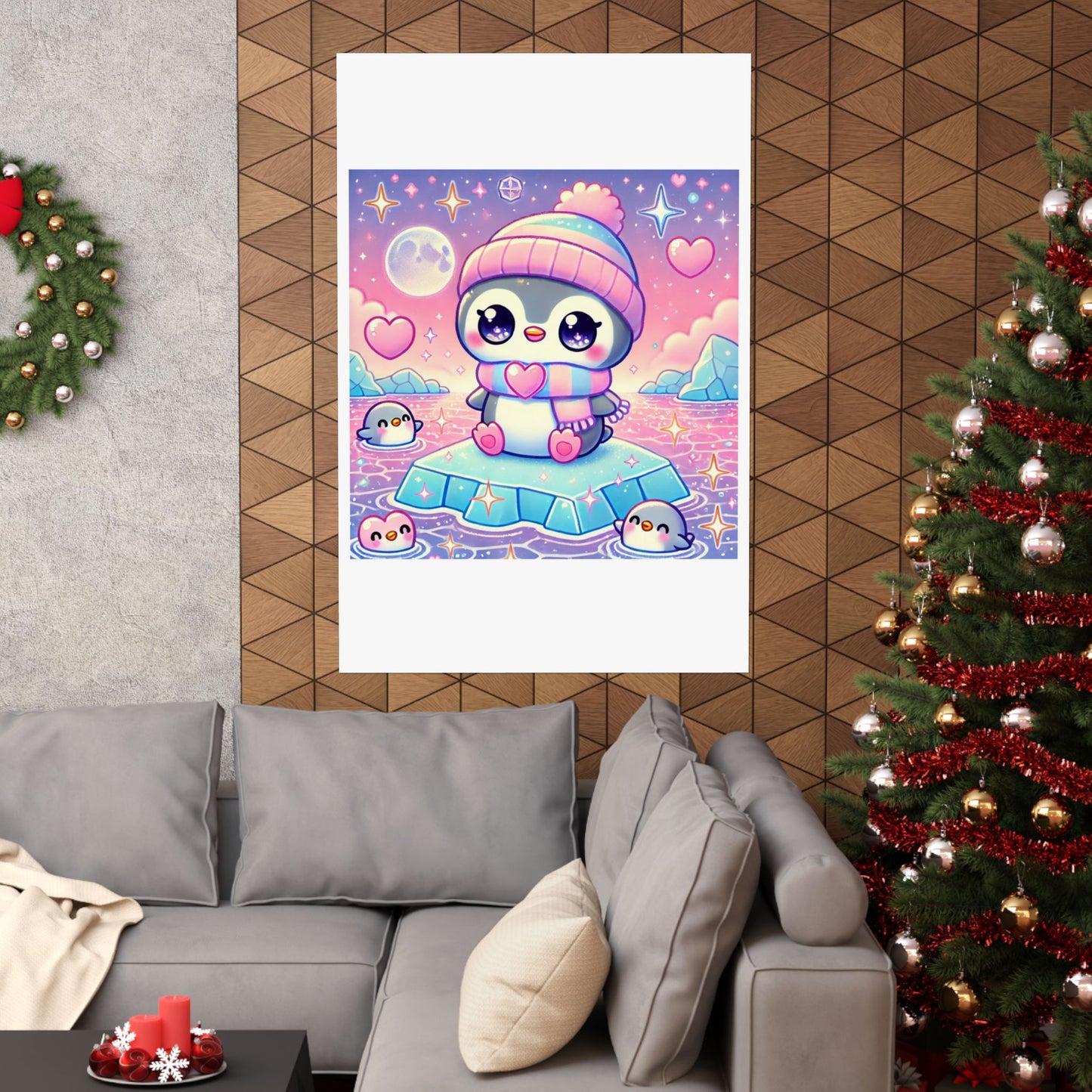 Cute Winter Penguin Ice Floe Kawaii Art Poster
