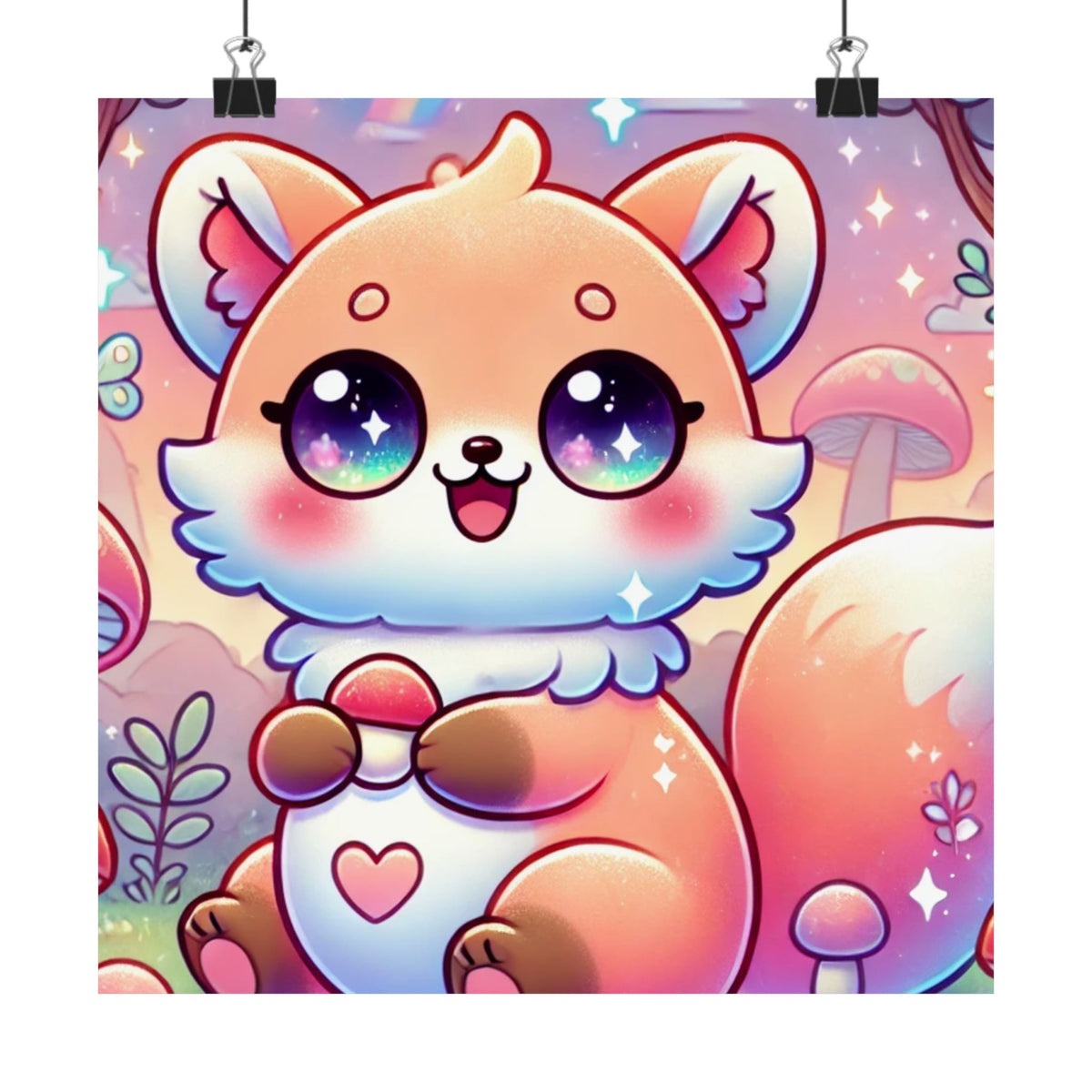 Pastel Woodland Fox Mushroom Kawaii Wall Art Poster