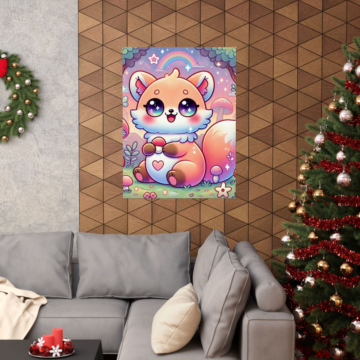Pastel Woodland Fox Mushroom Kawaii Wall Art Poster