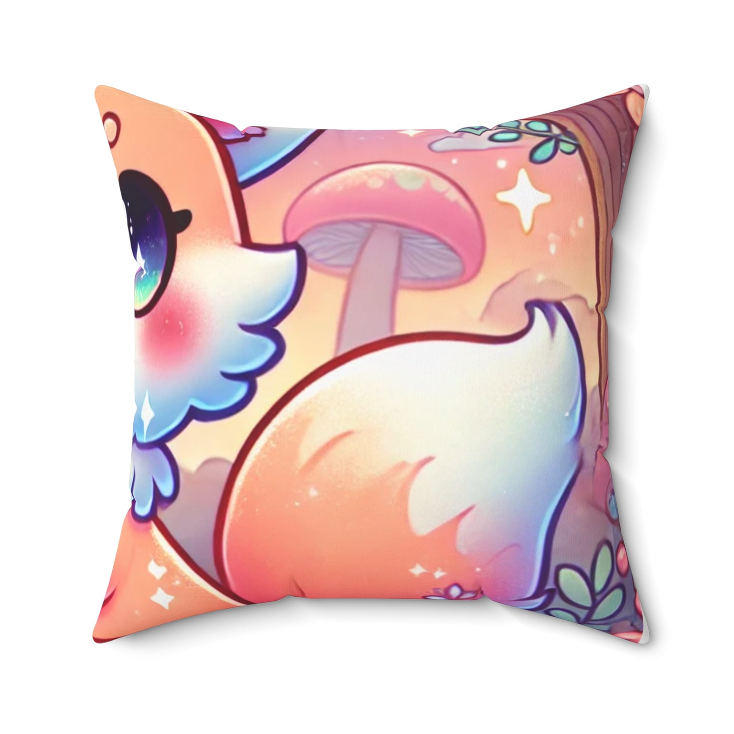 Pastel Woodland Fox Mushroom Kawaii Decorative Pillow