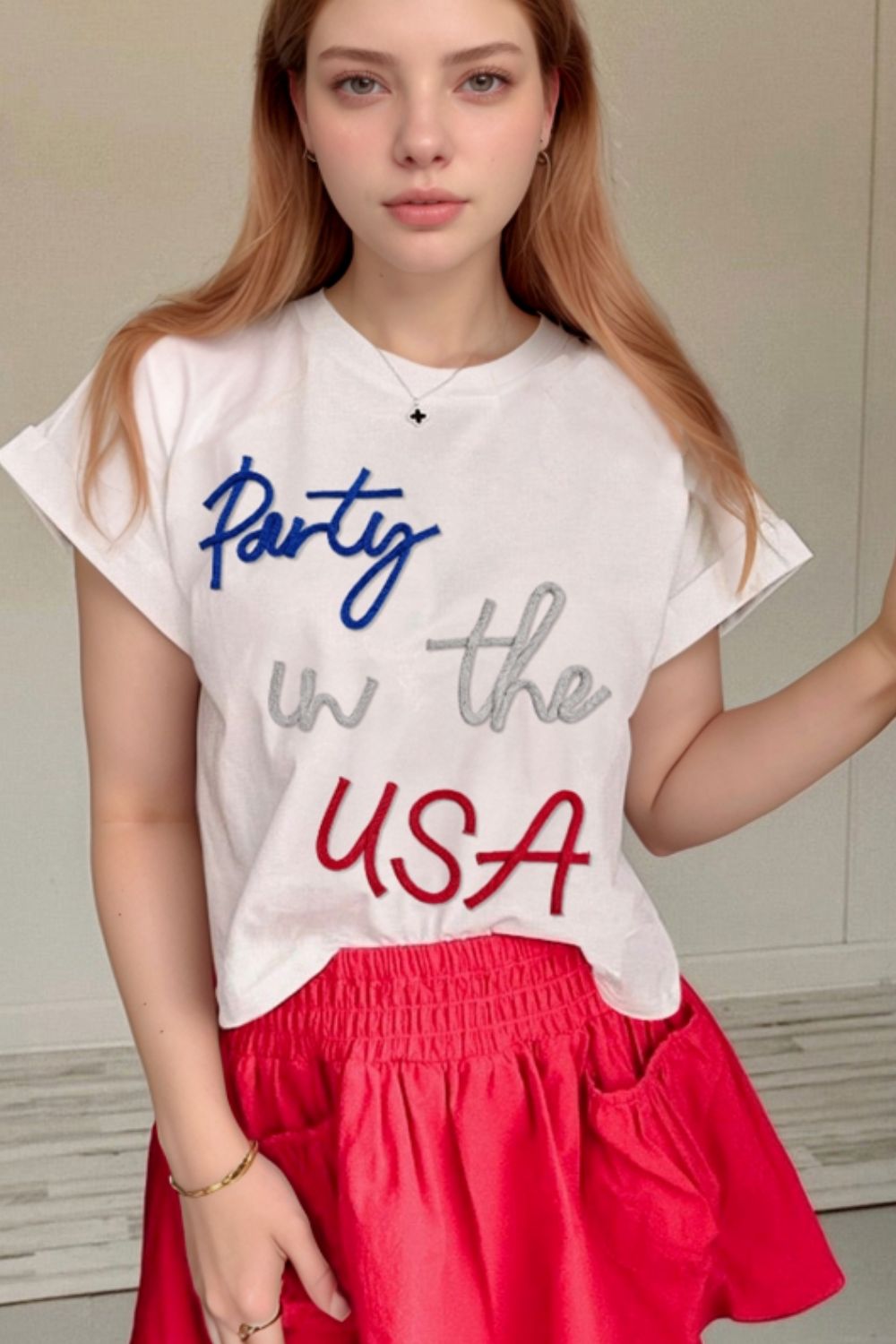 Letter Round Neck Short Sleeve T-Shirt