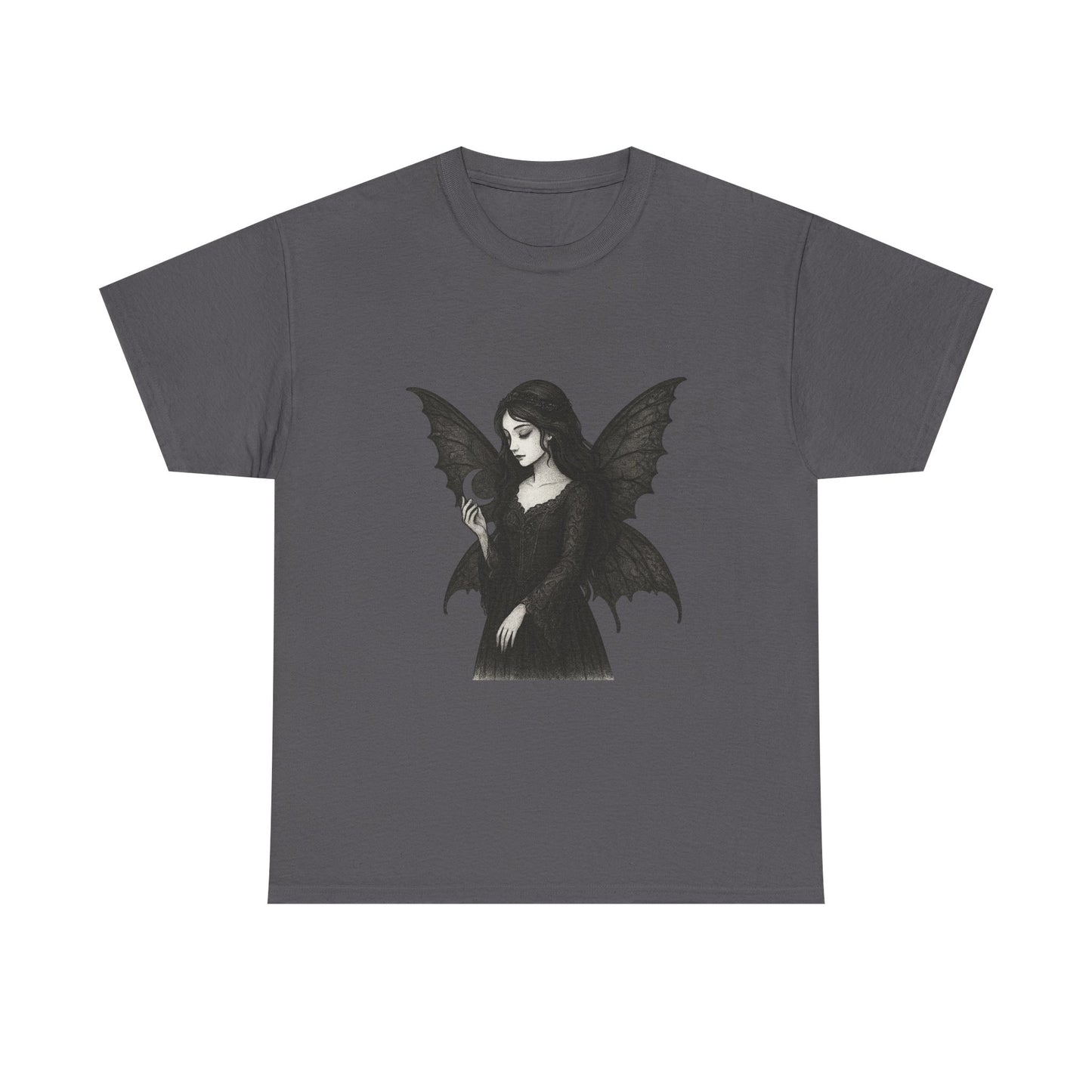 Gothic Fairy Tee, Unisex Cotton T-Shirt with Bat Wings, Forest Aesthetic Shirt, Perfect for Halloween, Casual Wear, Emo Witch