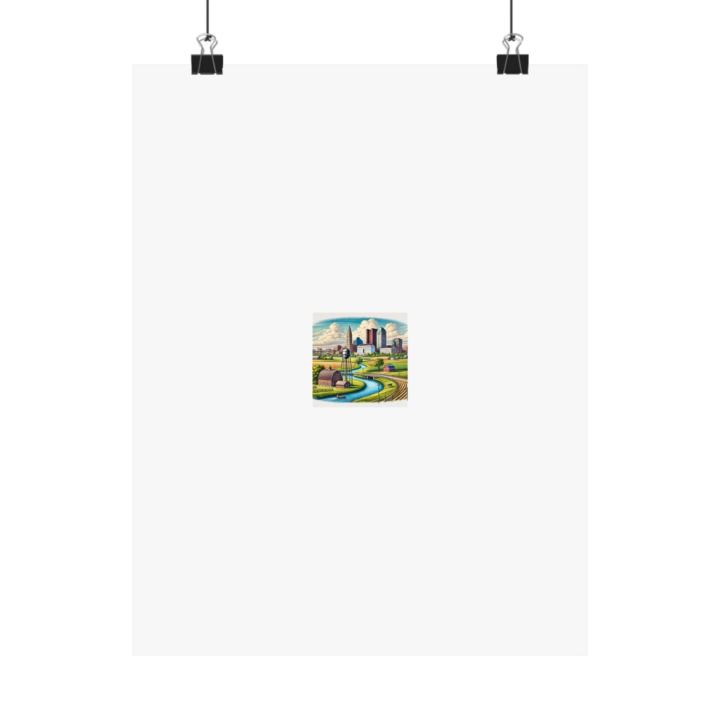 Rural River City Skyline Hometown Landscape Poster Art
