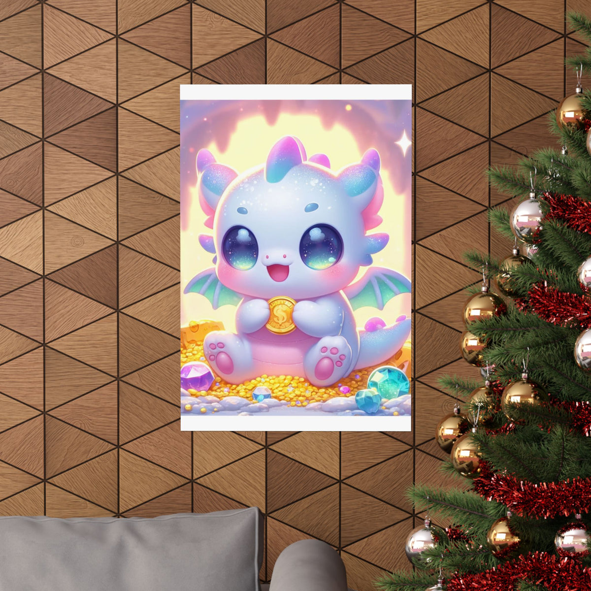 Pastel Treasure Dragon Kawaii Fantasy Wall Art Poster
