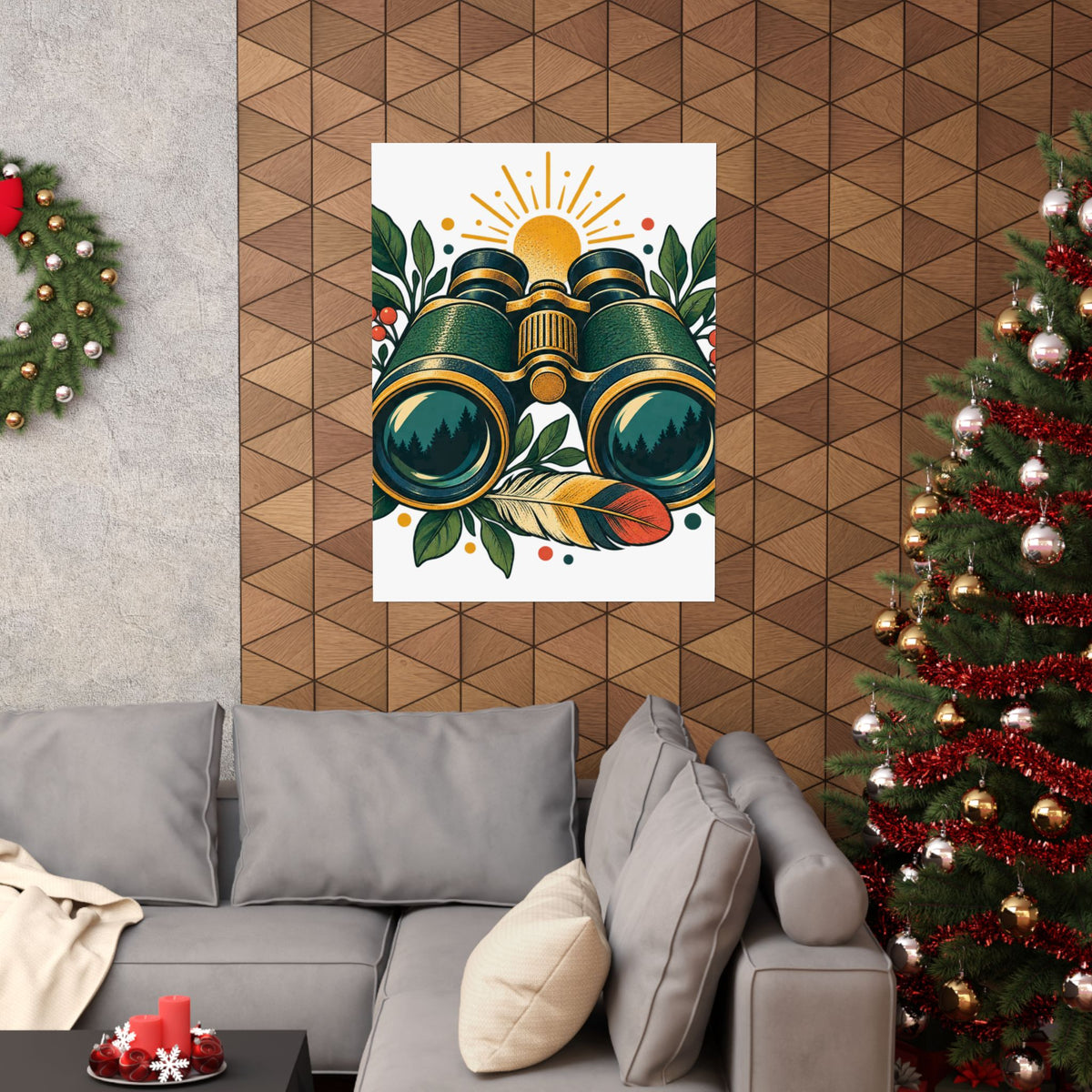 Retro Binoculars and Botanical Birdwatching Art Poster