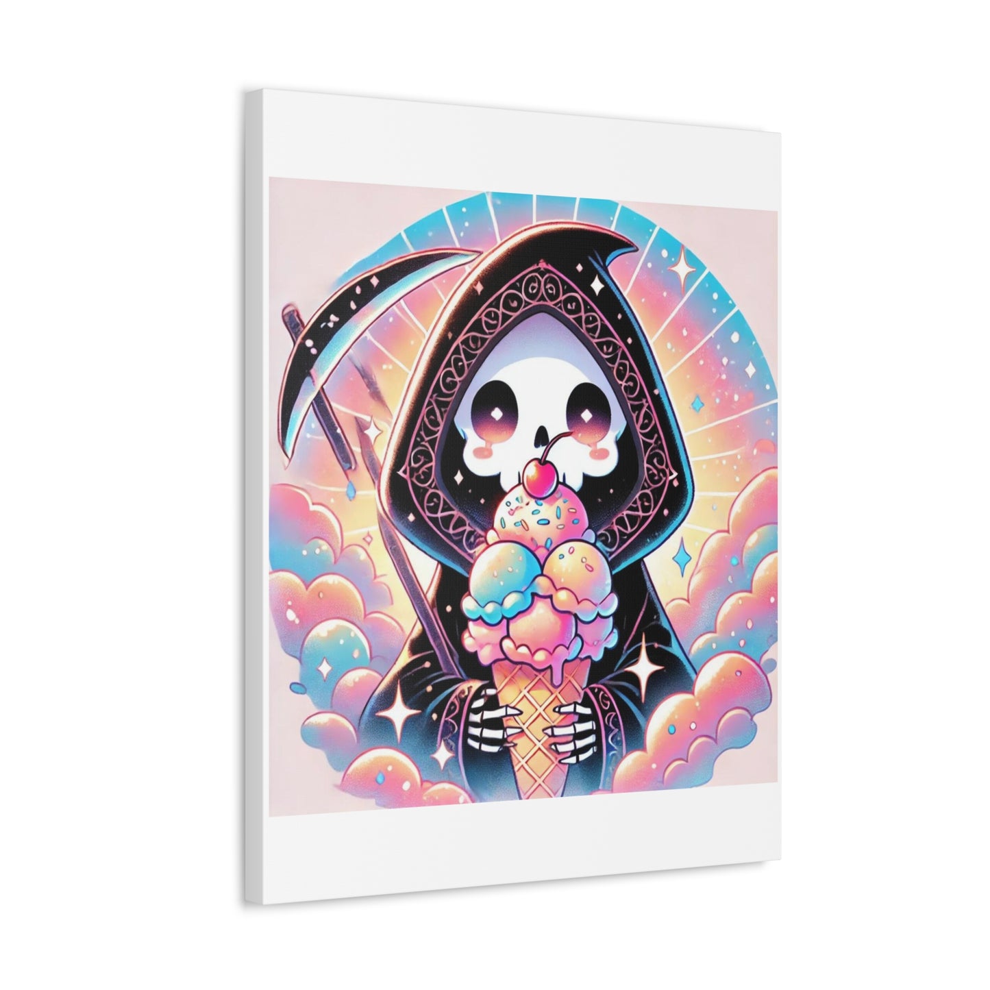 Cute Grim Reaper Ice Cream Pastel Canvas Art
