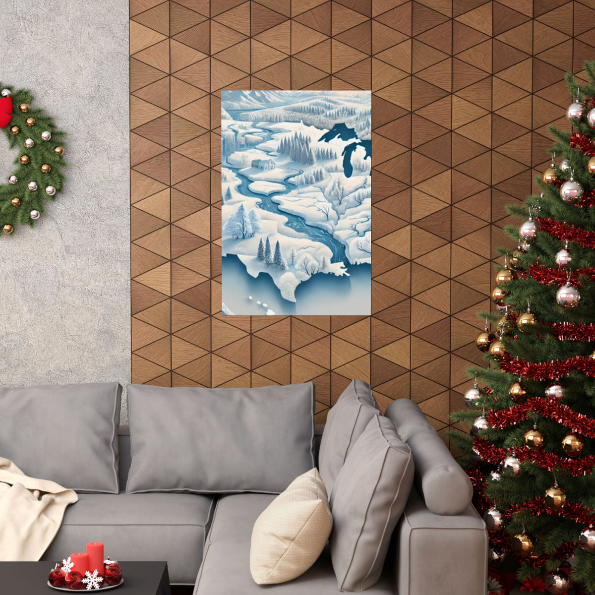Winter USA Dreamscape Snowy Map Poster Wall Art Decor