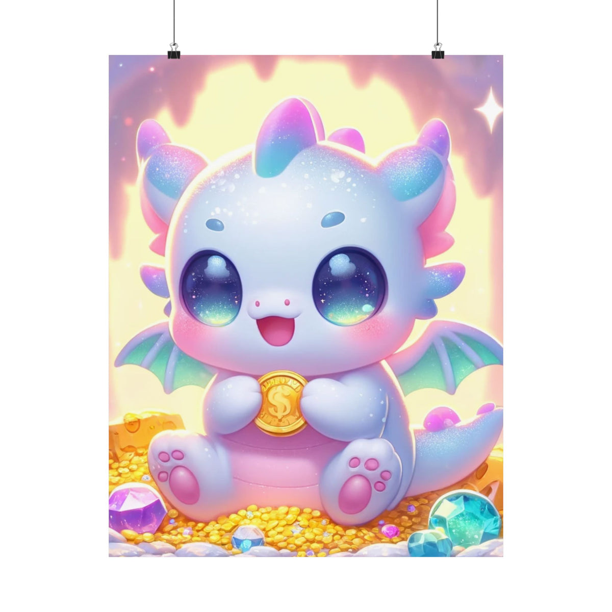 Pastel Treasure Dragon Kawaii Fantasy Wall Art Poster
