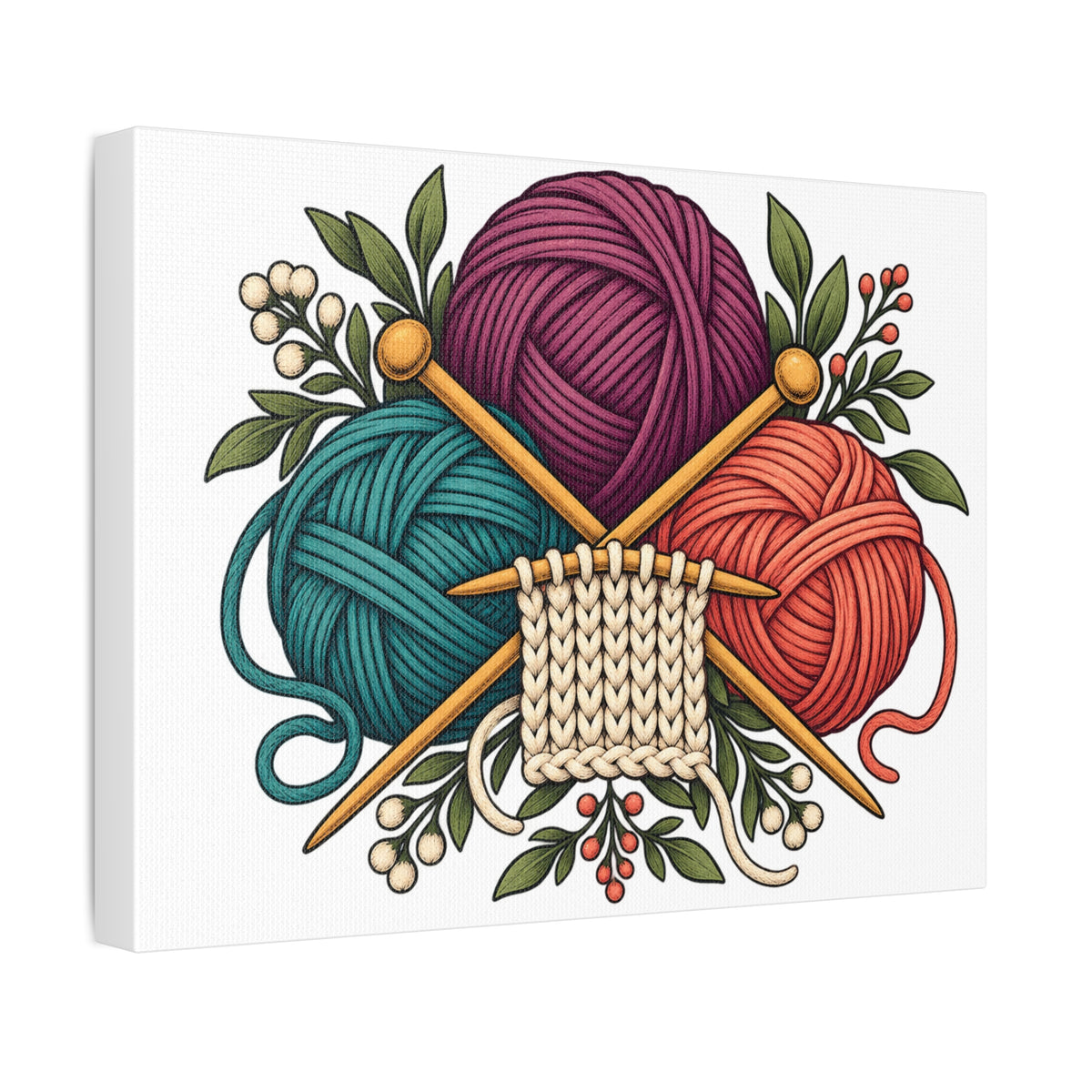 Retro Yarn and Knitting Botanical Art Canvas