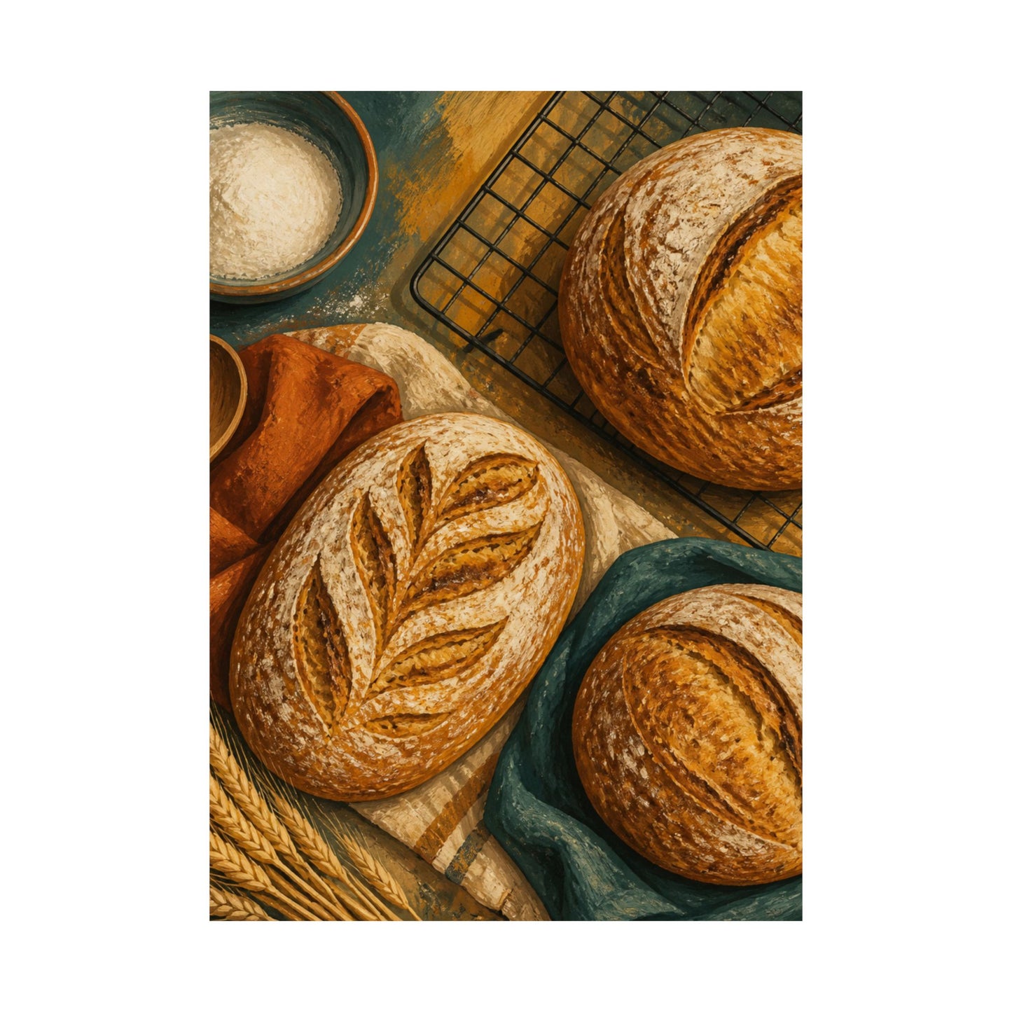 Artisan Bread Baking Still Life Poster
