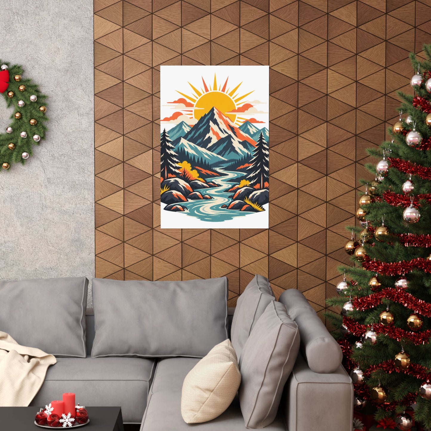 Alpine Sunrise River Mountain Adventure Art Poster