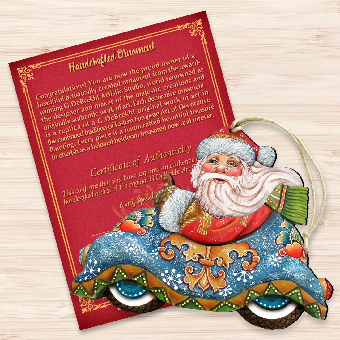 Car Ride Santa Christmas Wooden Ornaments by G. DeBrekht - Christmas Santa Snowman Decor - 8112045