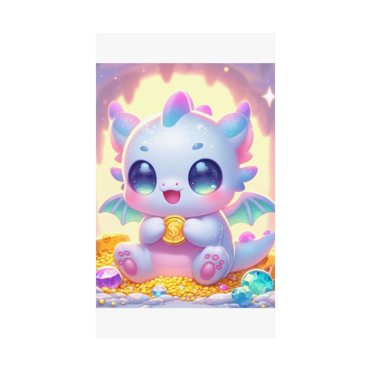 Pastel Treasure Dragon Kawaii Fantasy Wall Art Poster