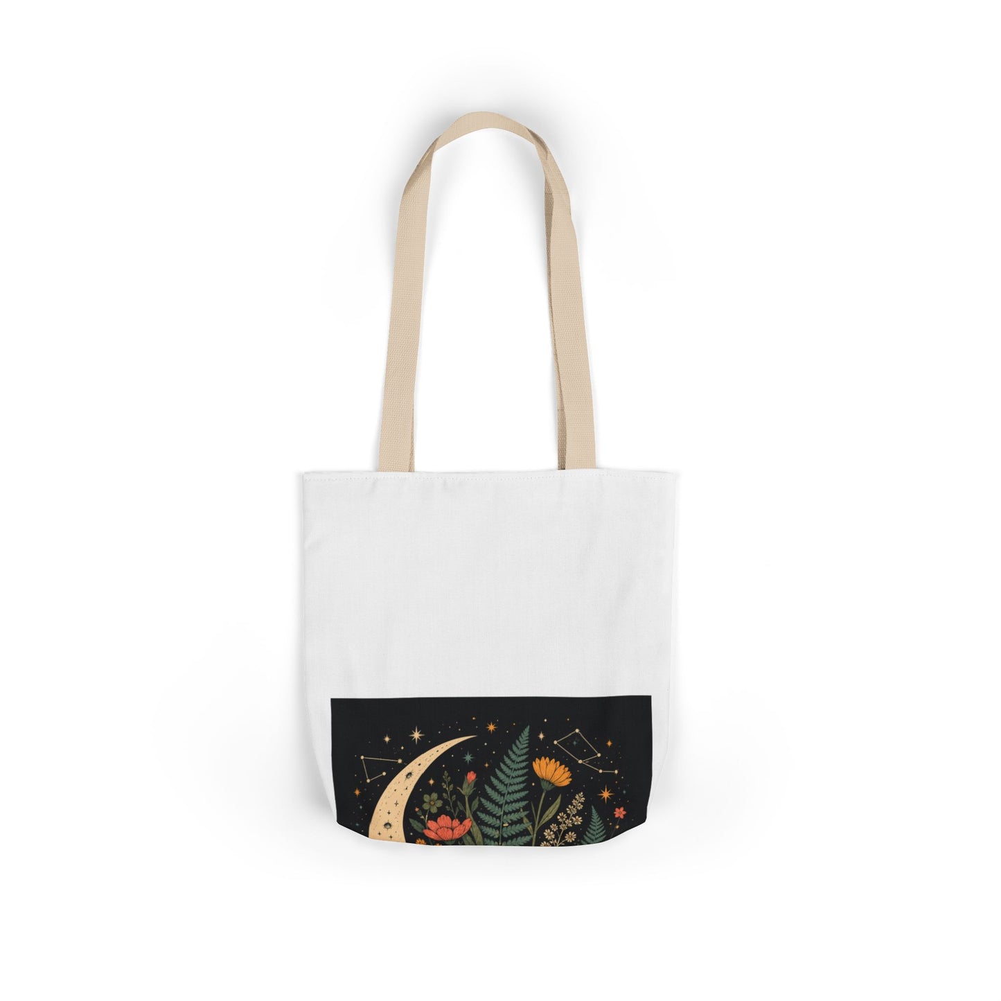 Celestial Wildflower Crescent Moon Botanical Tote Bag