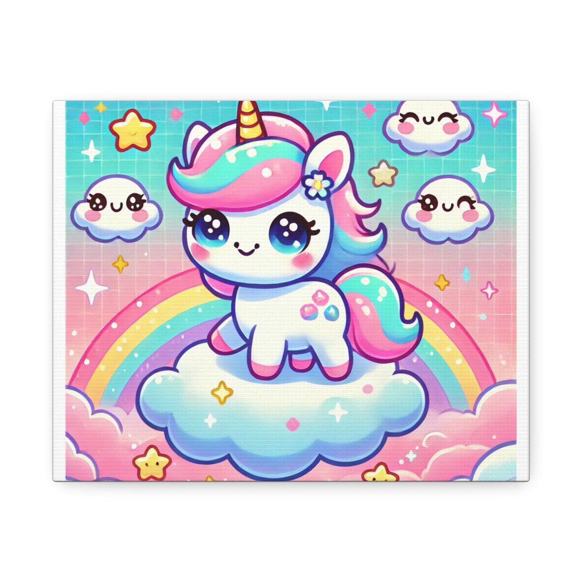 Pastel Rainbow Unicorn Cloud Kawaii Canvas Wall Art