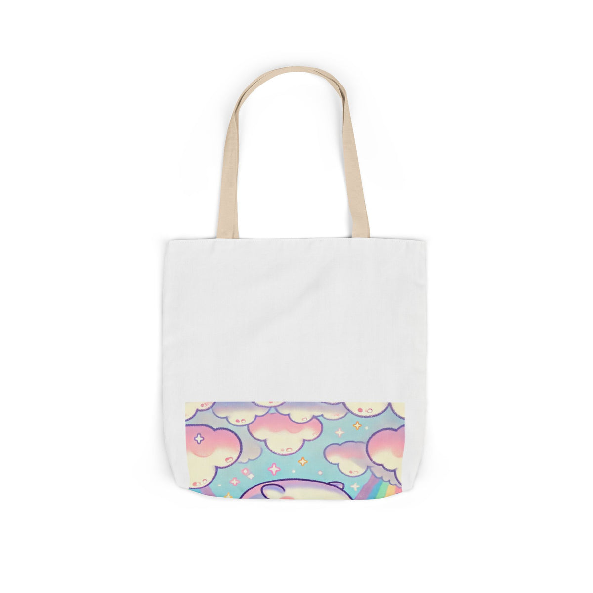 Kawaii Rainbow Whale Pastel Cloud Canvas Tote Bag