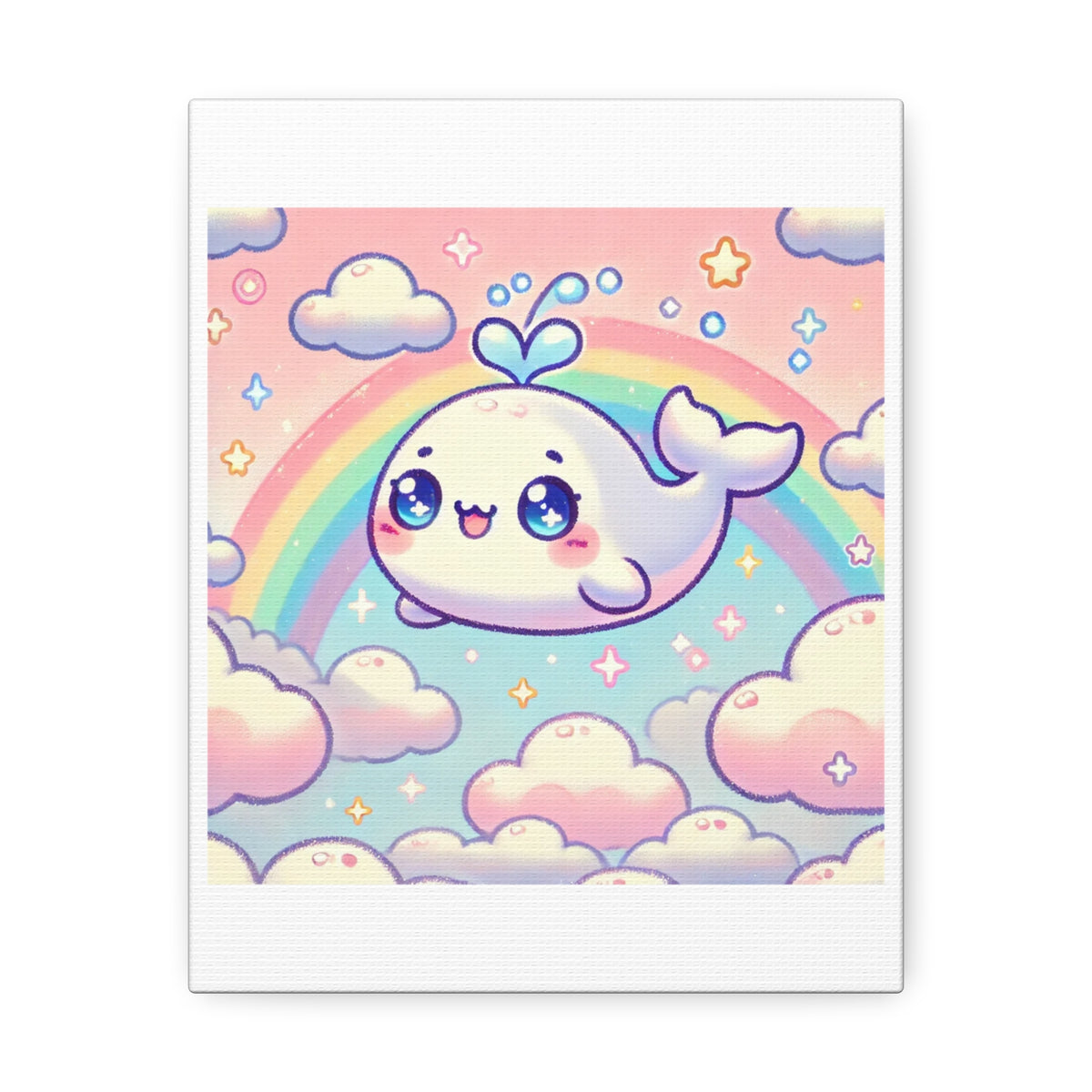 Kawaii Rainbow Whale Pastel Cloud Canvas Wall Art