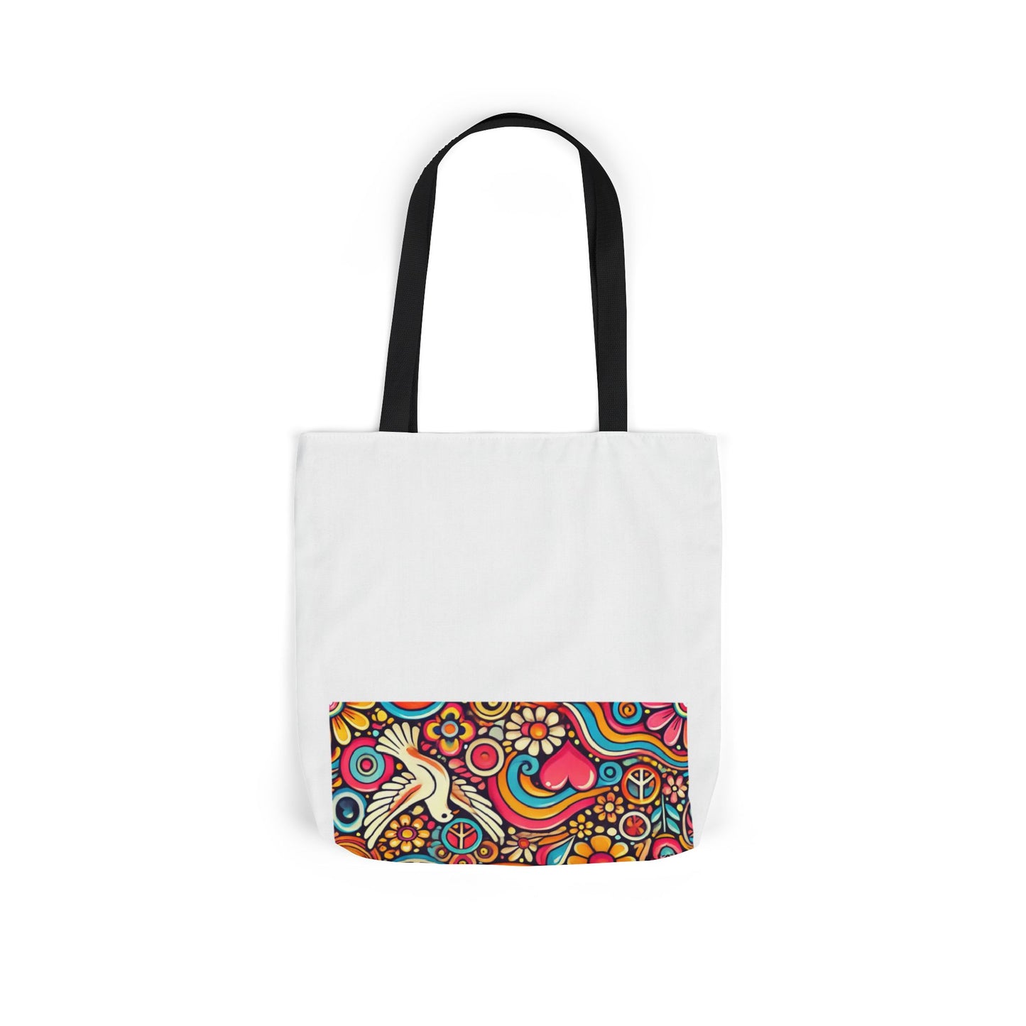 Colorful Peace Floral Pattern Canvas Tote Bag