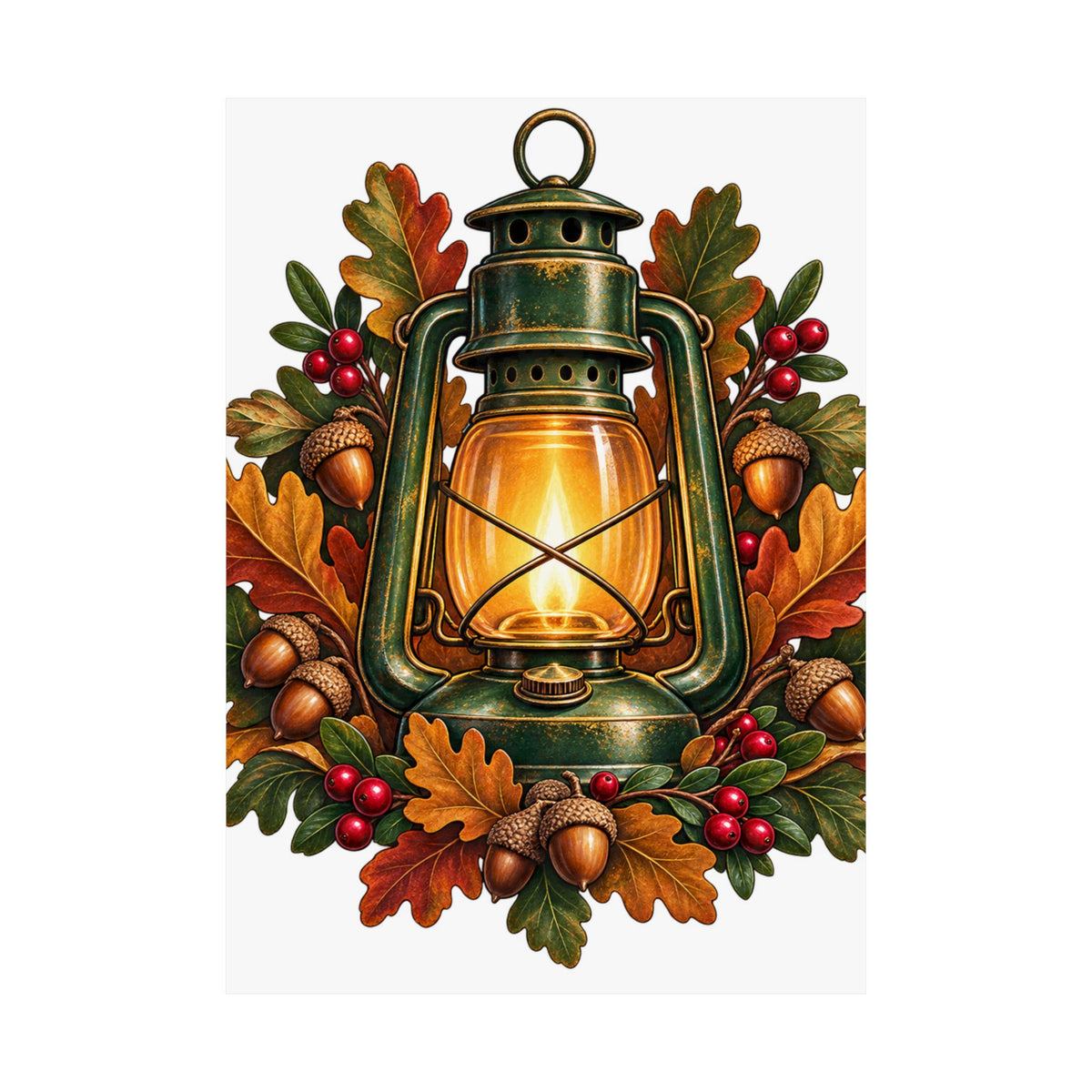 Autumn Oak Lantern and Acorns Poster