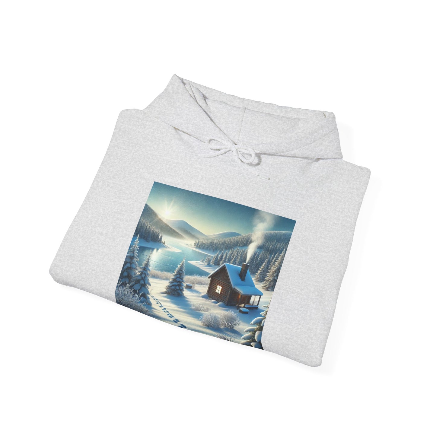 Snowy Cabin Winter Lake Landscape Art Hoodie