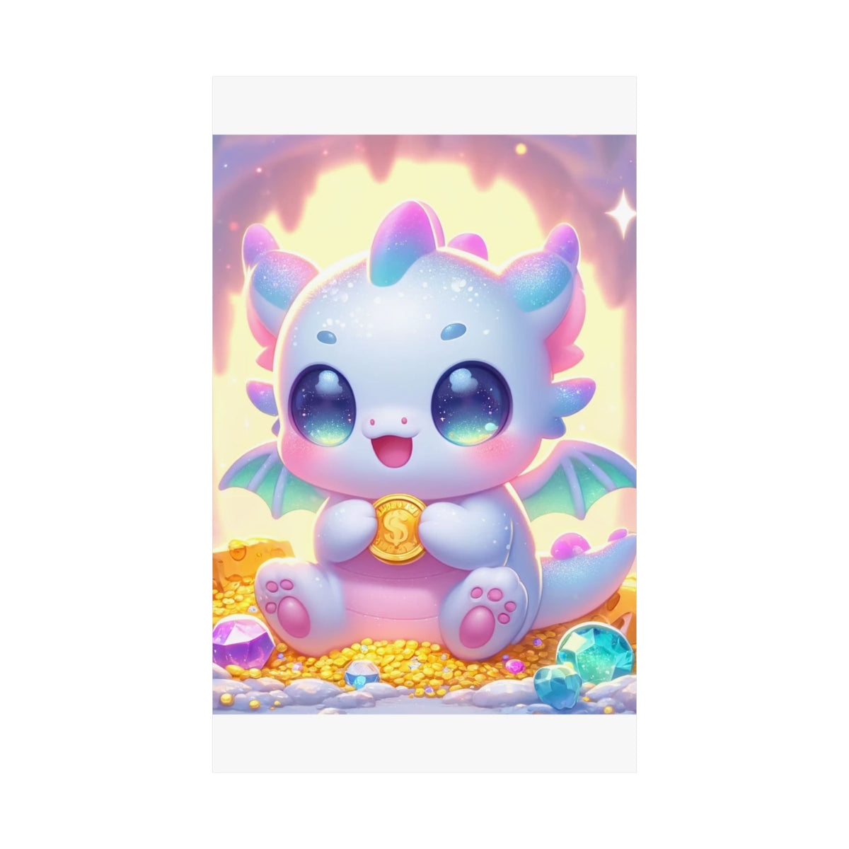 Pastel Treasure Dragon Kawaii Fantasy Wall Art Poster