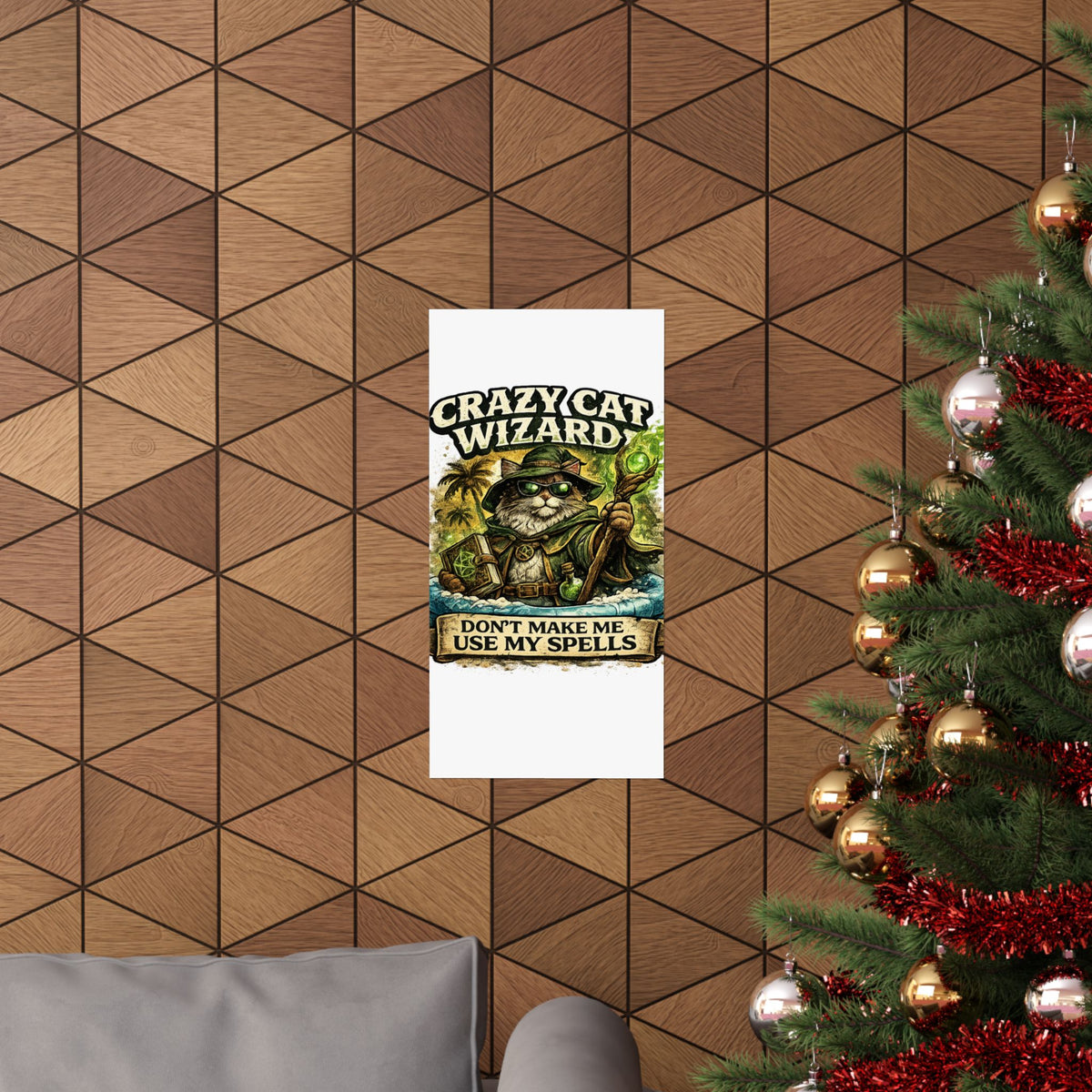 Crazy Cat Wizard Funny Fantasy Magic Art Poster