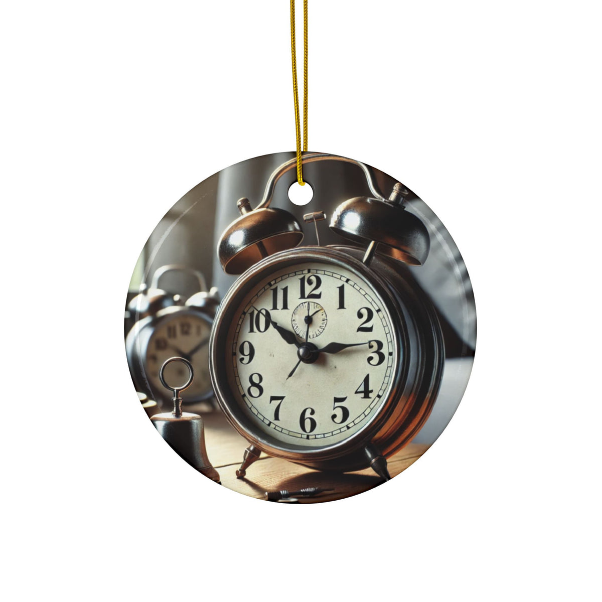 Vintage Alarm Clock Morning Routine Ceramic Ornament, Holiday Keepsake and Gift