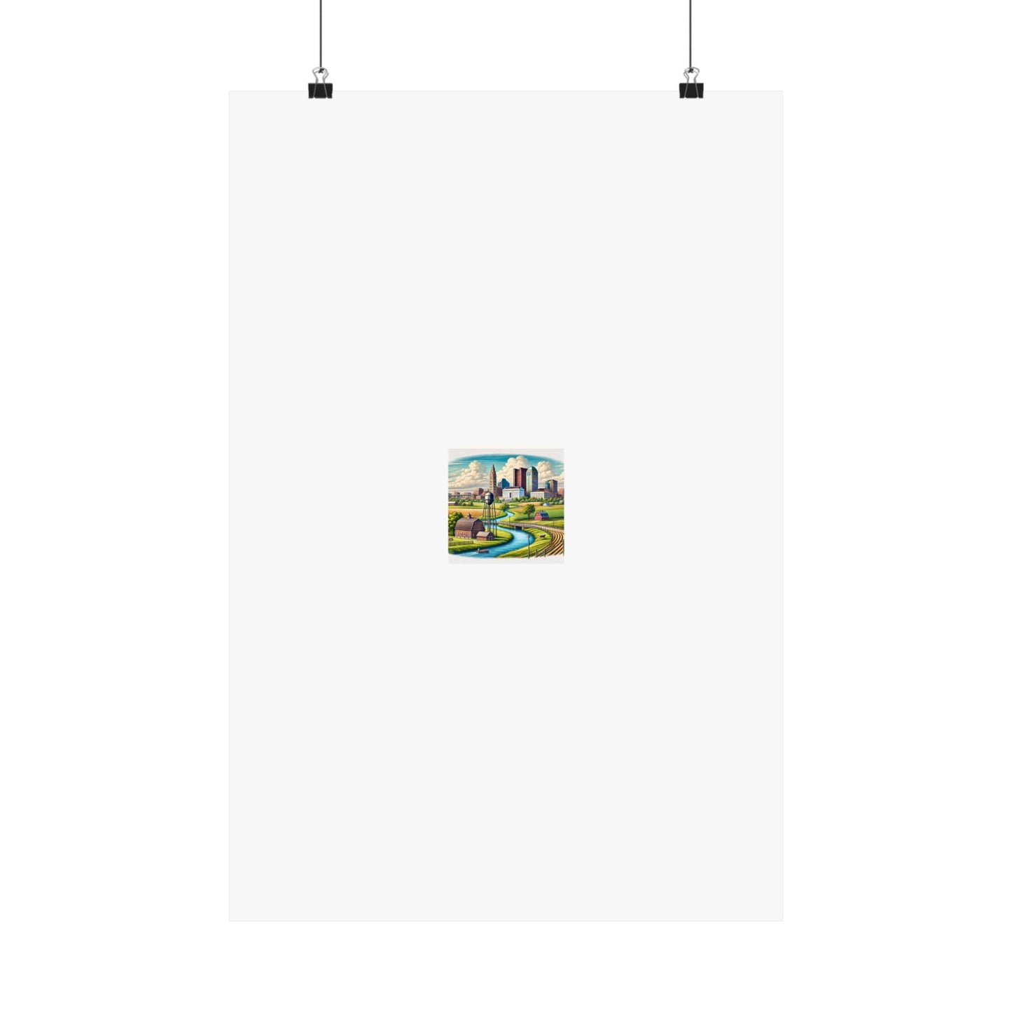 Rural River City Skyline Hometown Landscape Poster Art
