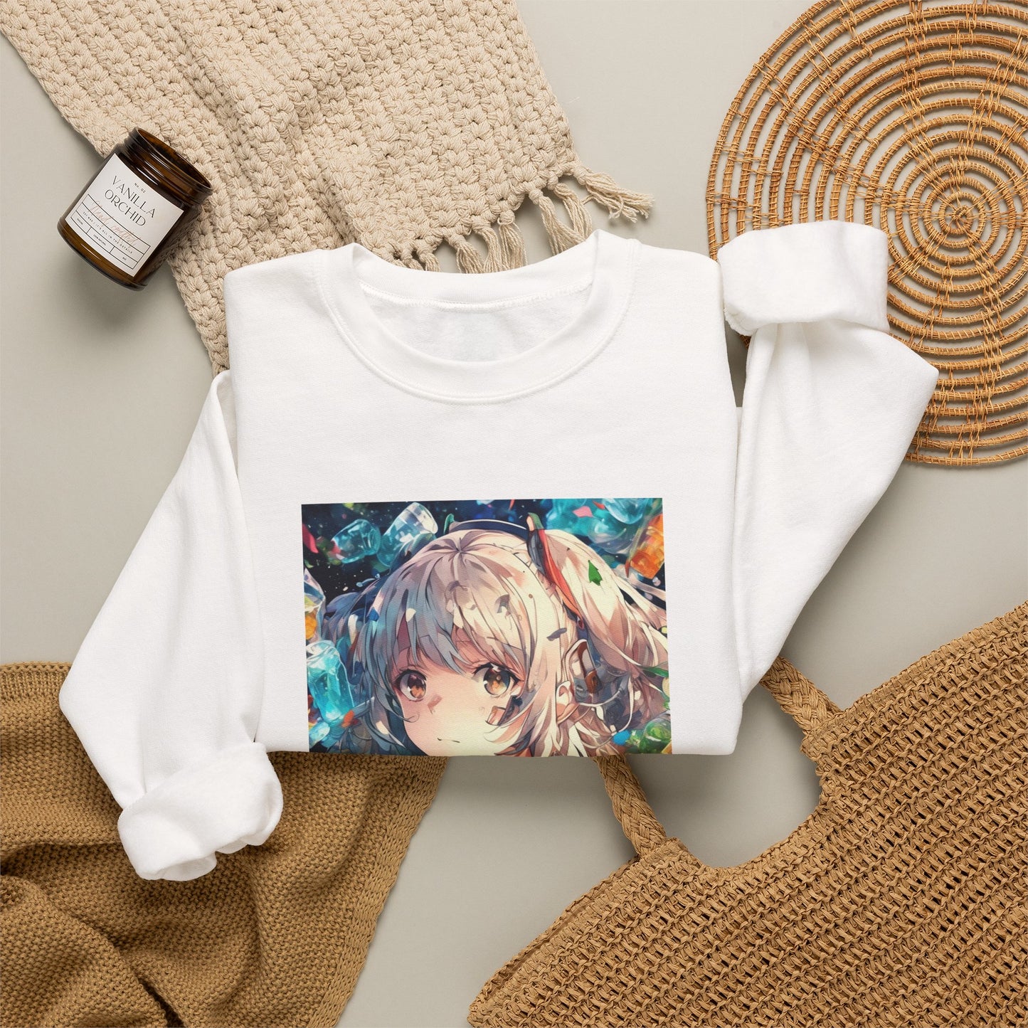 Crystal Bottle Anime Portrait Cozy Art Sweatshirt