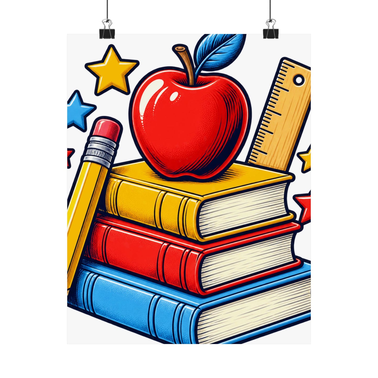 Retro School Books Apple Teacher Appreciation Art Poster