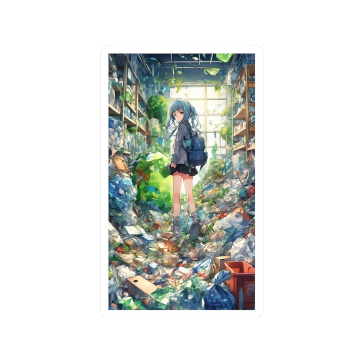 Green Recycling Alley Anime Girl Green City Sticker