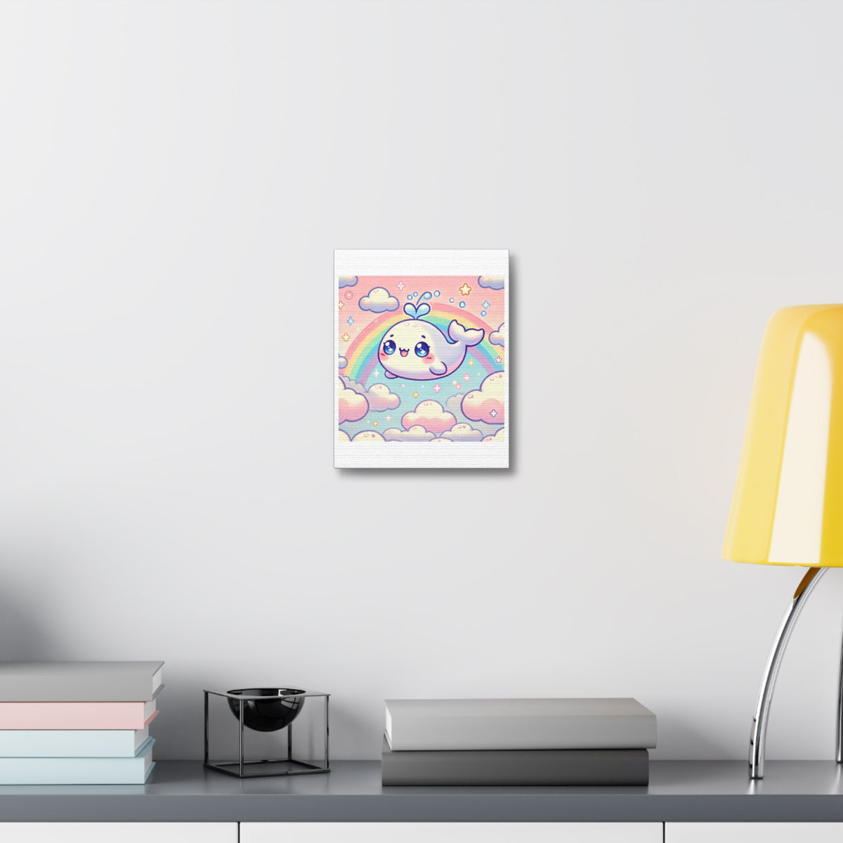 Kawaii Rainbow Whale Pastel Cloud Canvas Wall Art