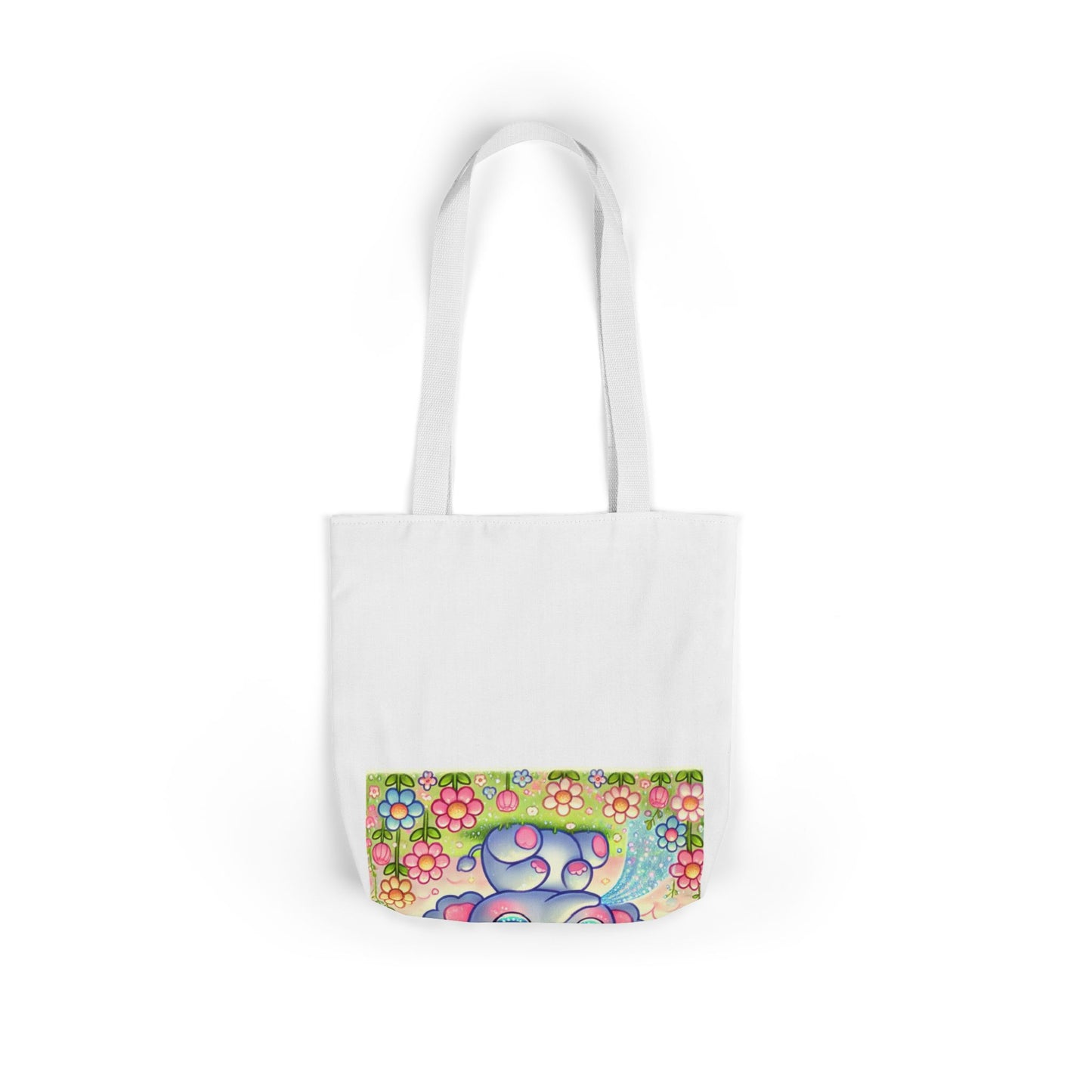 Pastel Rainbow Baby Elephant Floral Canvas Tote Bag