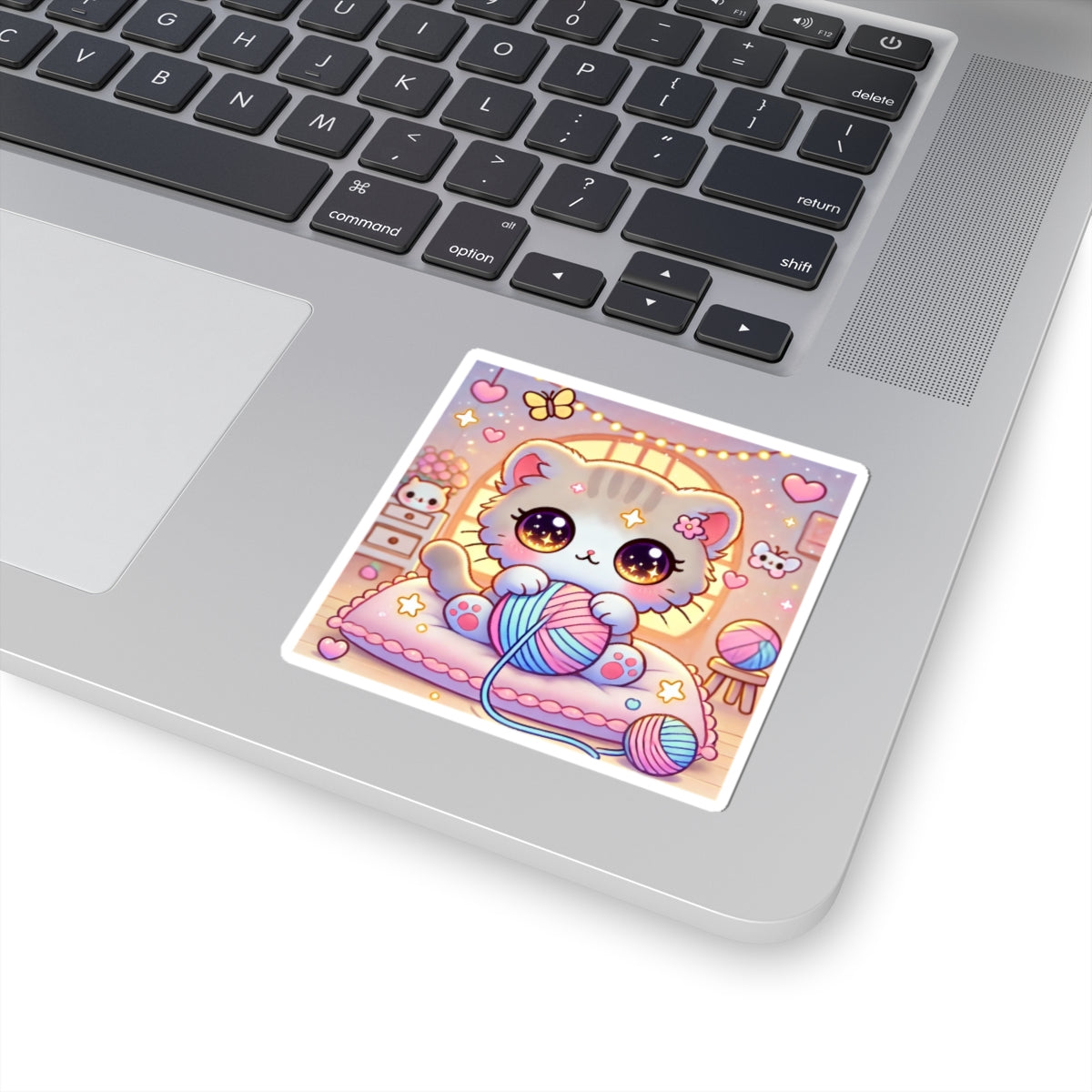 Cozy Kawaii Knitting Cat Pastel Yarn Sticker