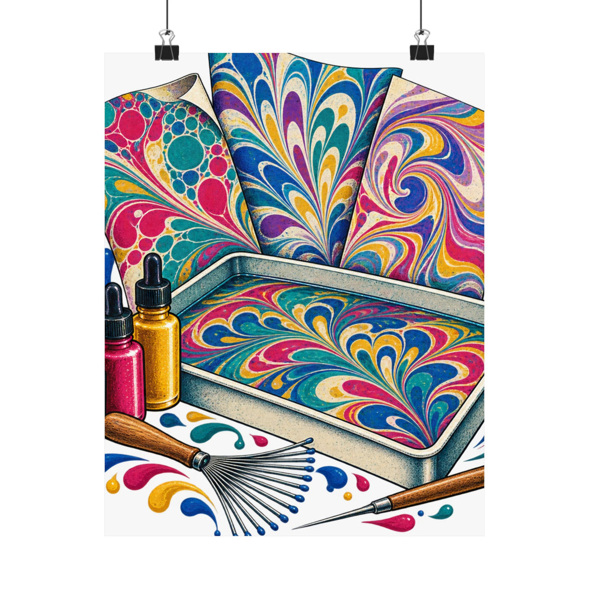 Colorful Paper Marbling Workshop Poster