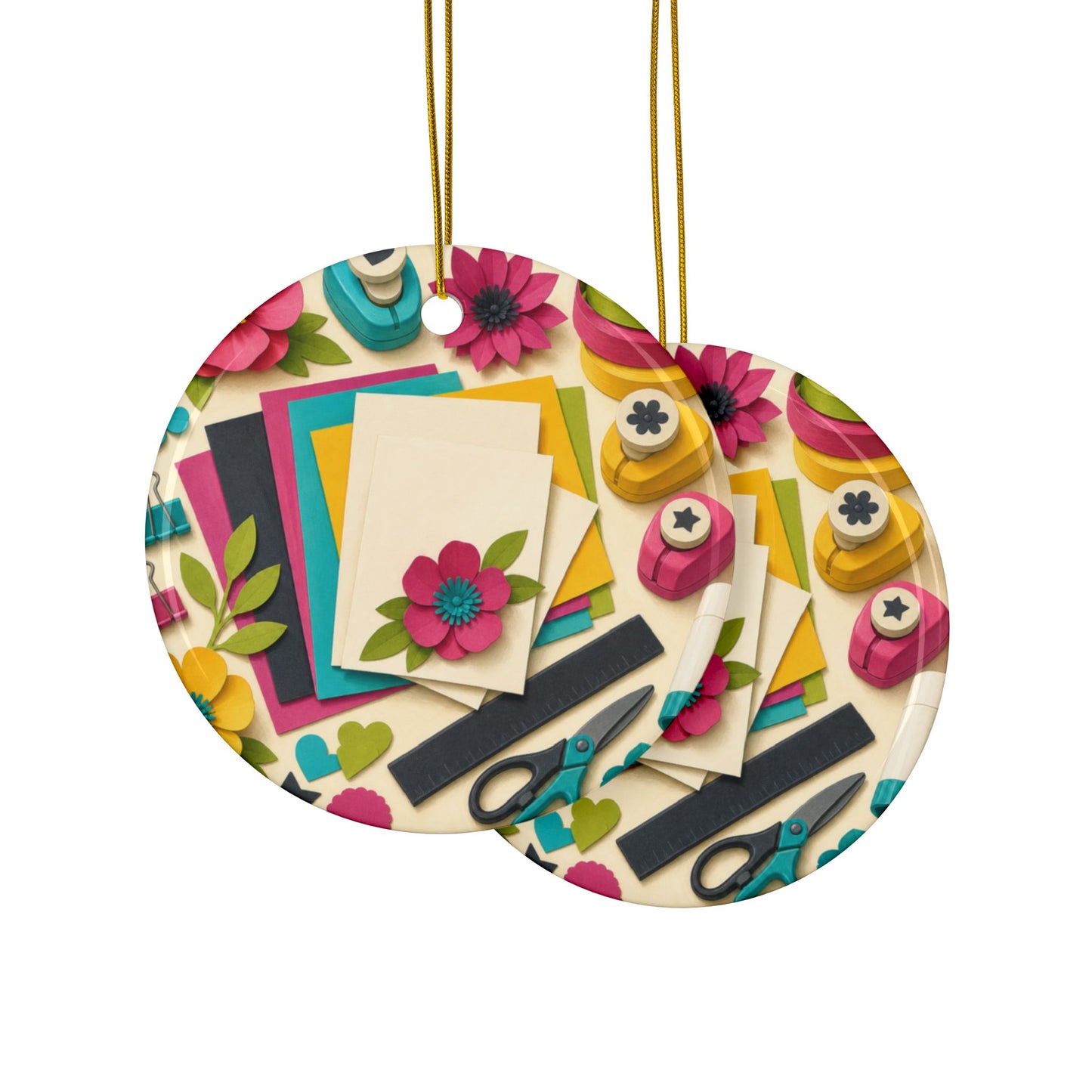 Bright Paper Crafting Hobby Art Ceramic Ornament, Holiday Keepsake and Gift
