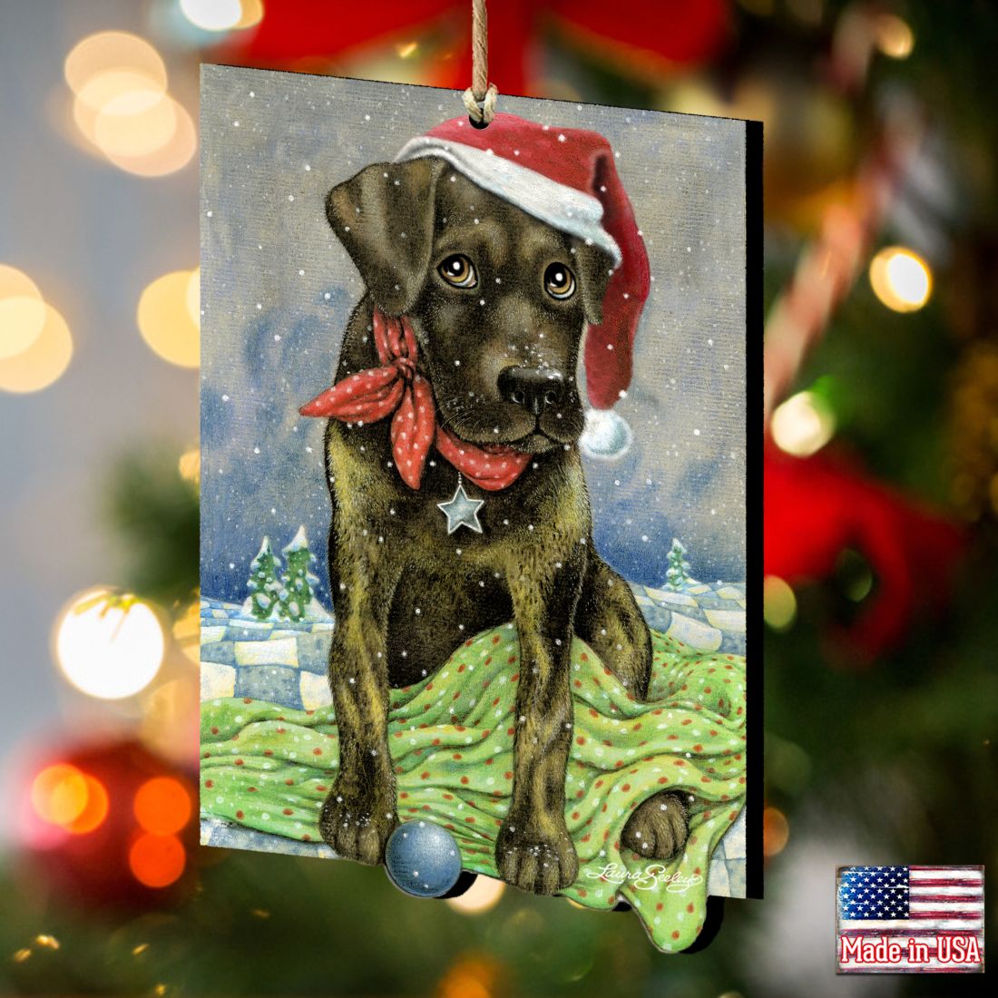Flurries Fetch Fun Santa Dog by Laura Seeley - Pets Dog and Cats Decor - 8511025-LS