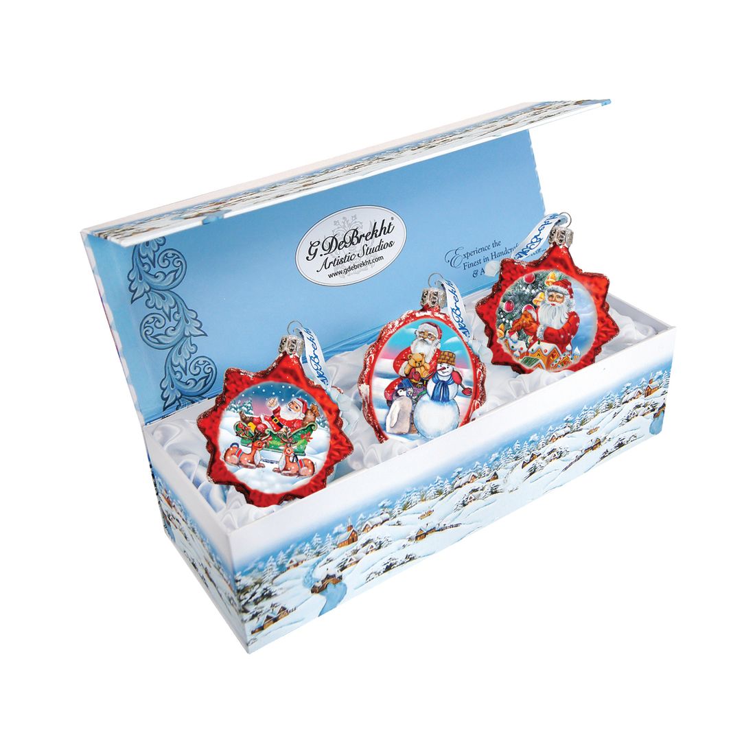 Christmas Gifts Mercury Glass Ornaments Set of 3 by G. DeBrekht - Christmas Santa Snowman Decor - 770126S3