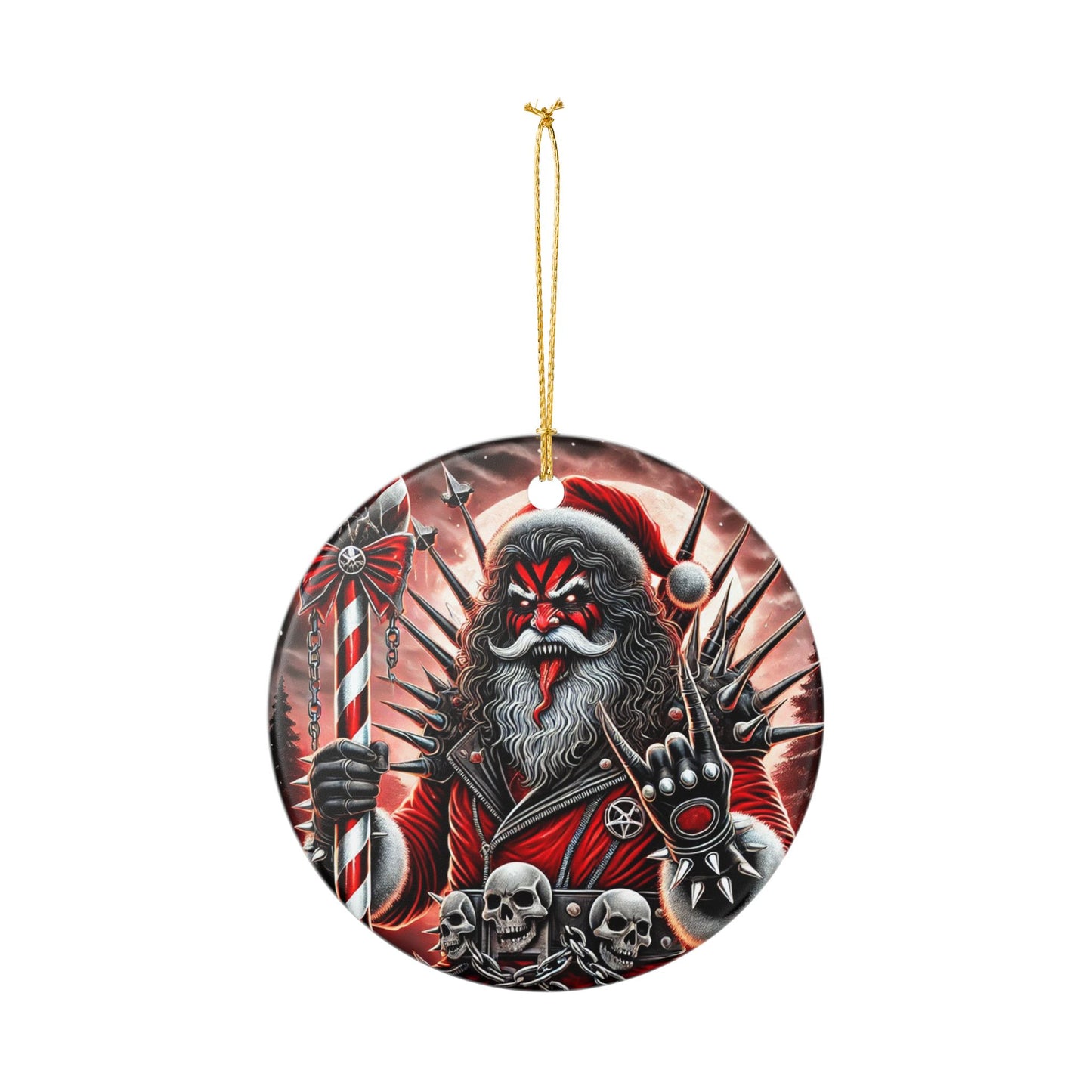 Deathcore Heavy Metal Santa Ceramic Ornament - Funny Christmas Tree Decoration, Holiday Gift, Unique Festive Home Decor (1pc)