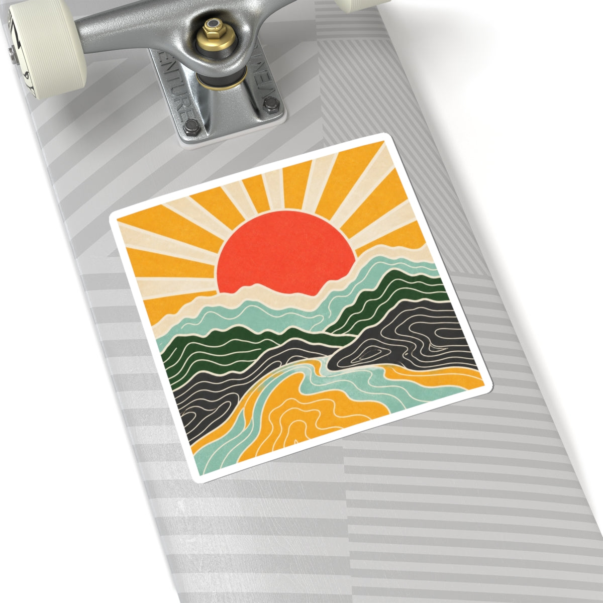 Topographic Sunrise Abstract Mountain Adventure Sticker